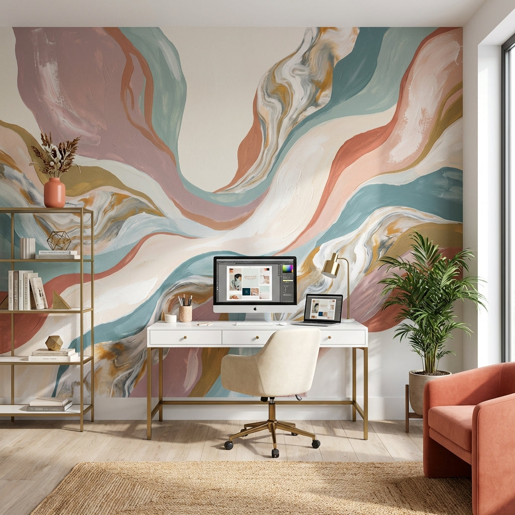 Soyut Dalgalı Poster Duvar Kağıdı Pastel Salon ve Ofis