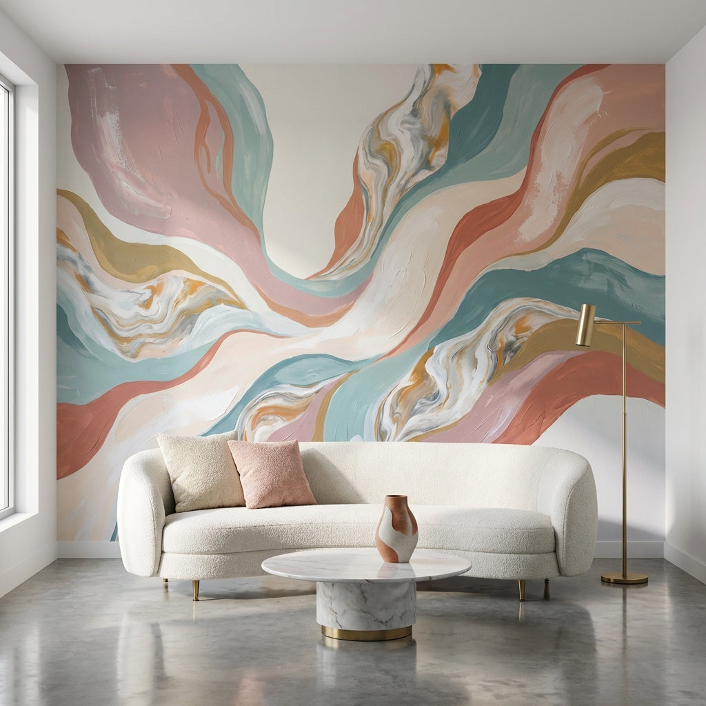Soyut Dalgalı Poster Duvar Kağıdı Pastel Salon ve Ofis
