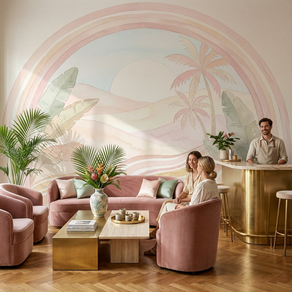 Pastel Tropikal Gün Batımı Poster Duvar Kağıdı Salon Duvarı