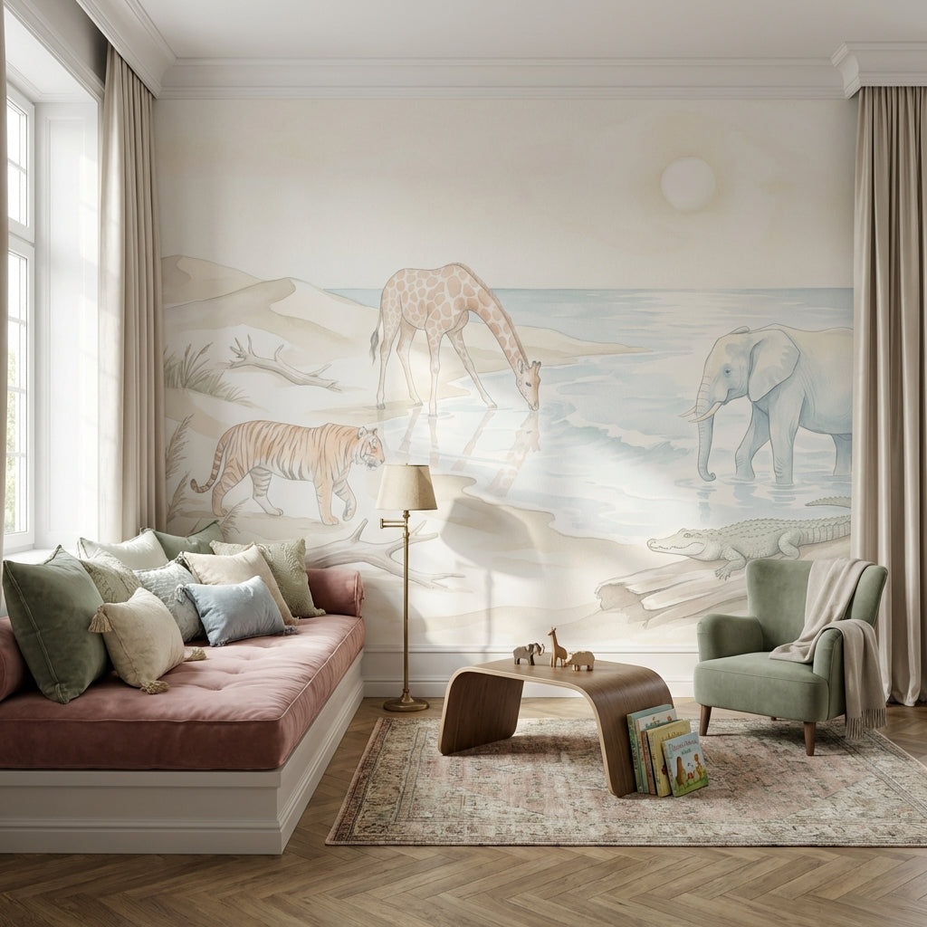 Safari Hayvanlı Poster Duvar Kağıdı Pastel Bebek Odası
