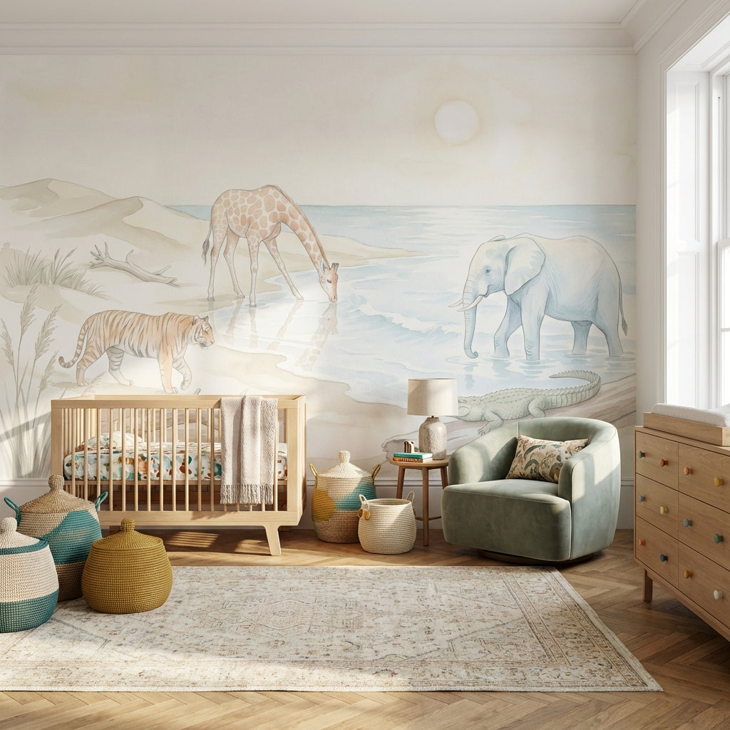 Safari Hayvanlı Poster Duvar Kağıdı Pastel Bebek Odası