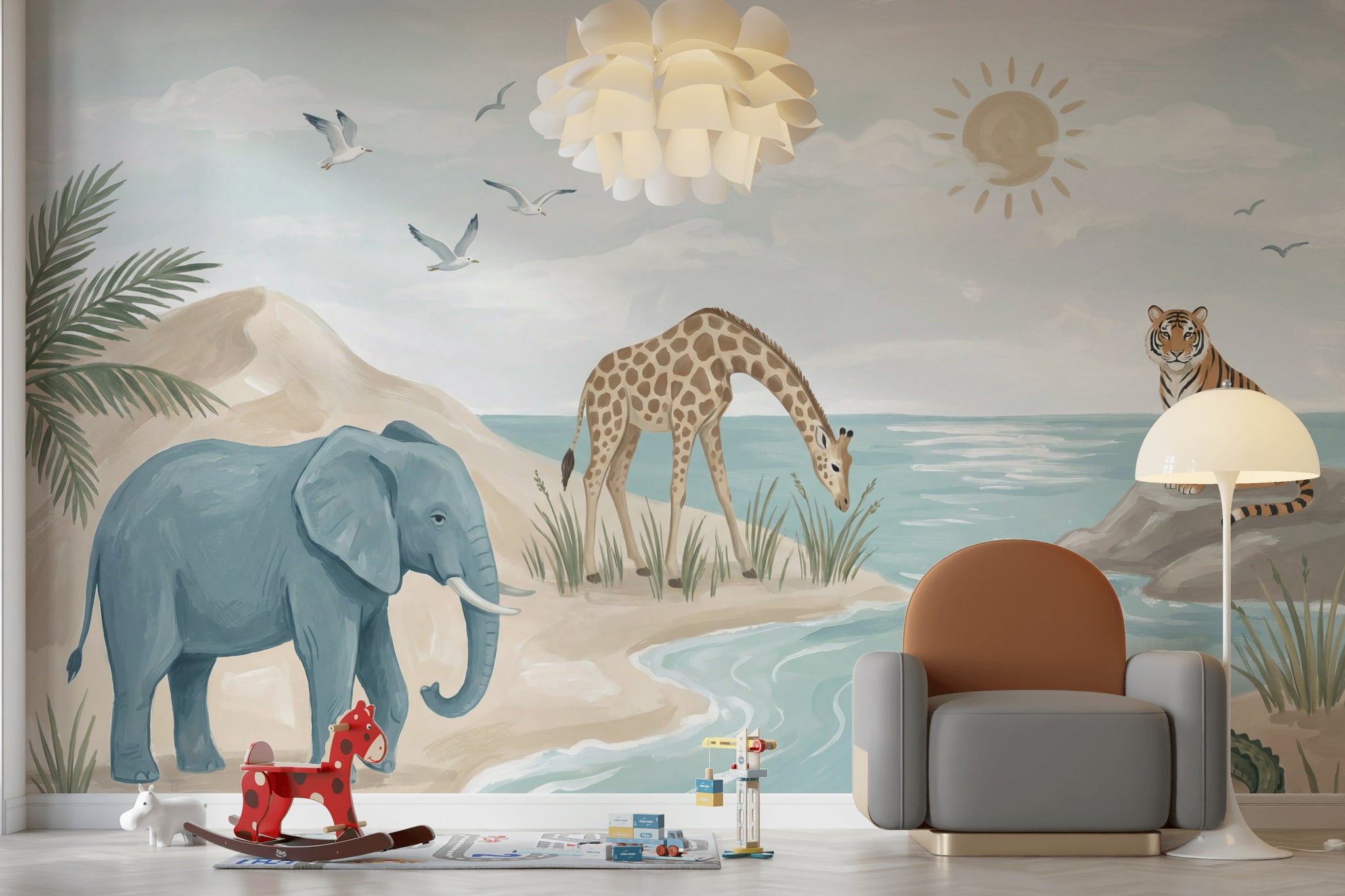 Safari Hayvanları Poster Duvar Kağıdı Pastel Çocuk Odası Duvar Dekoru