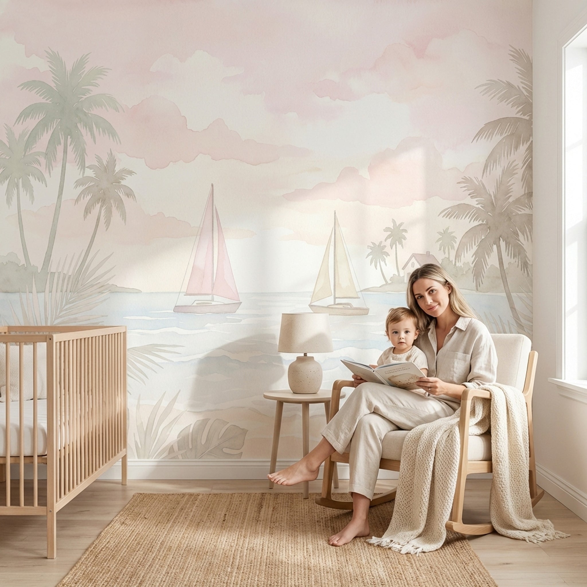 Pastel Tropikal Sahil Manzaralı Poster Duvar Kağıdı Bebek Odası