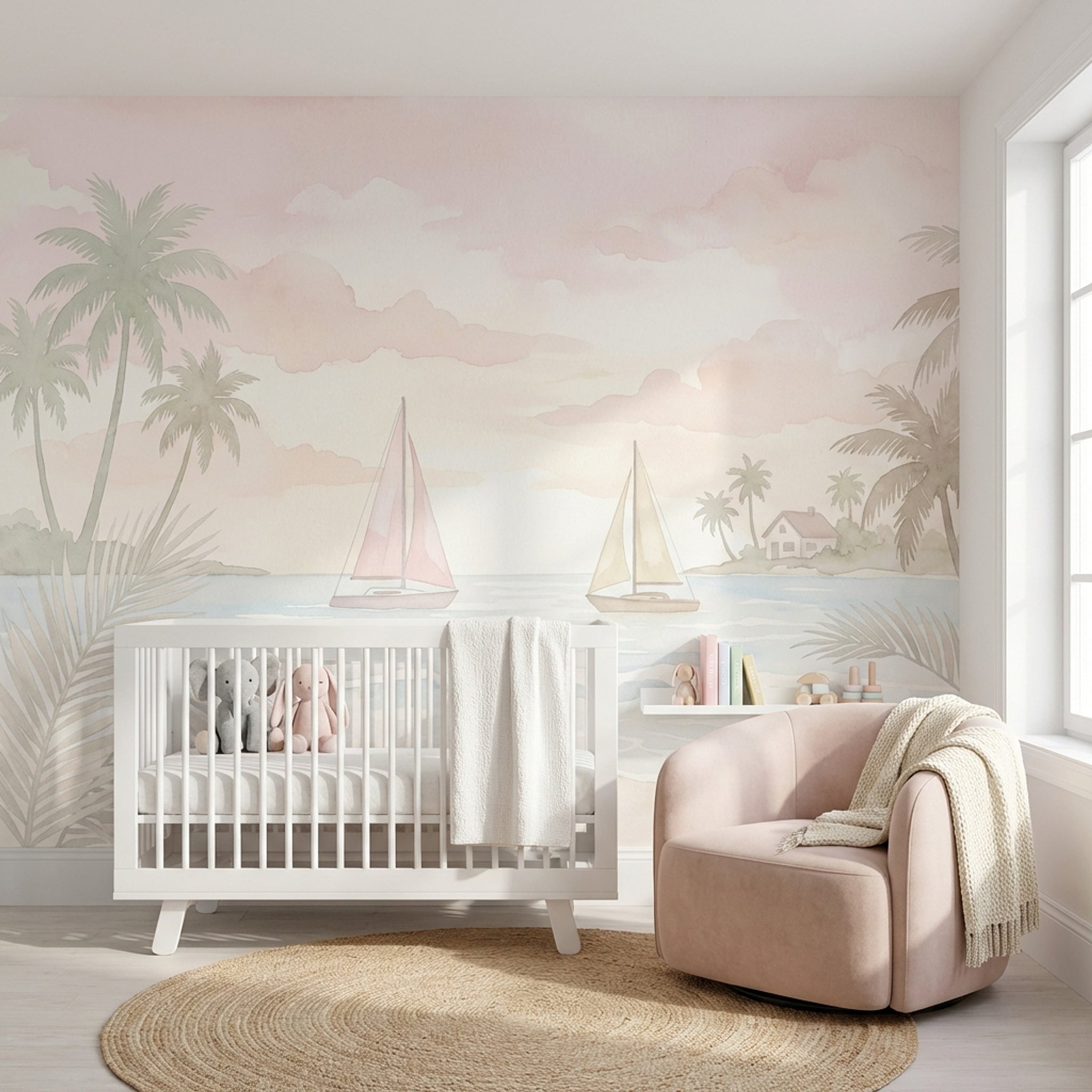 Pastel Tropikal Sahil Manzaralı Poster Duvar Kağıdı Bebek Odası