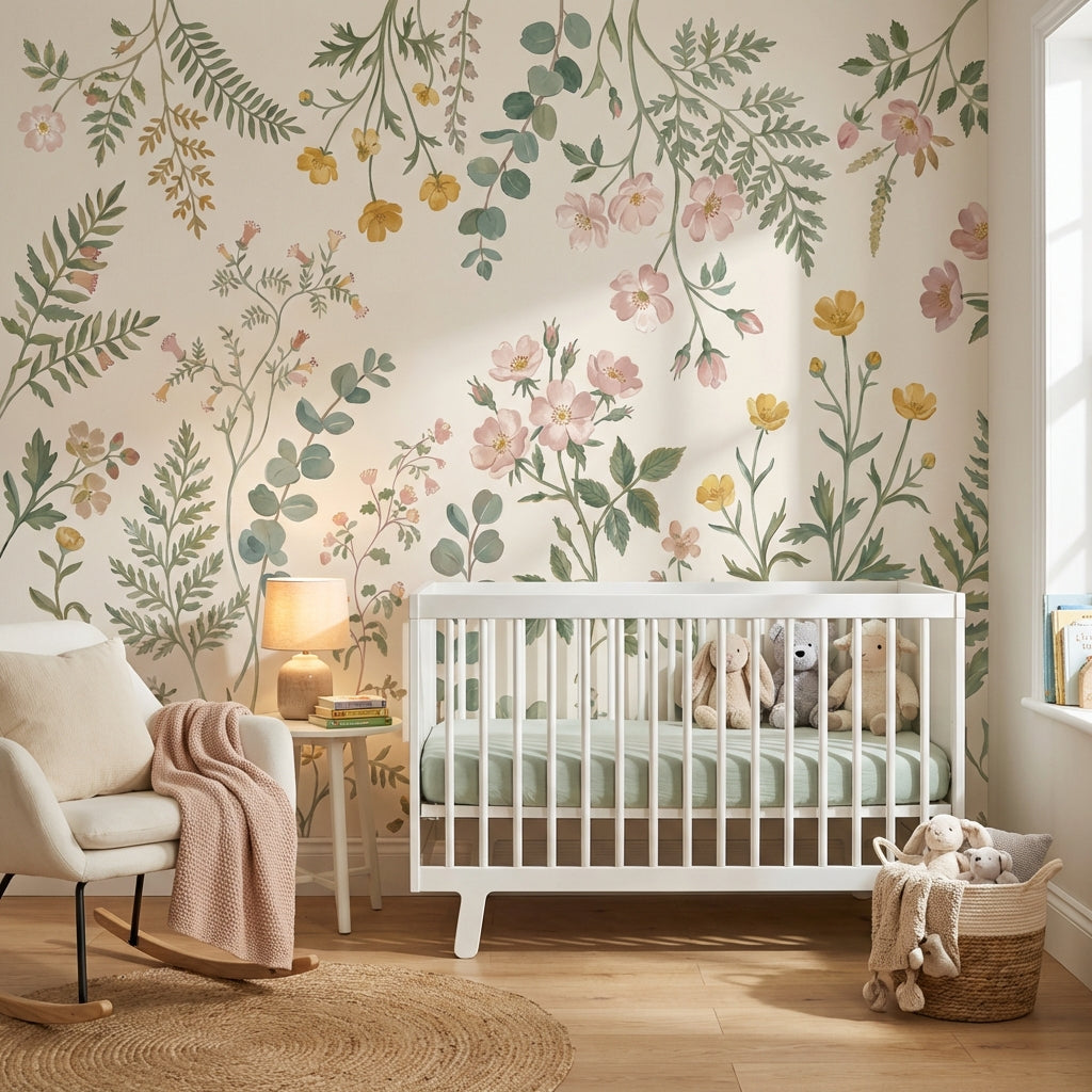 Pastel Çiçekli Poster Duvar Kağıdı Bebek Odası Botanik Desen