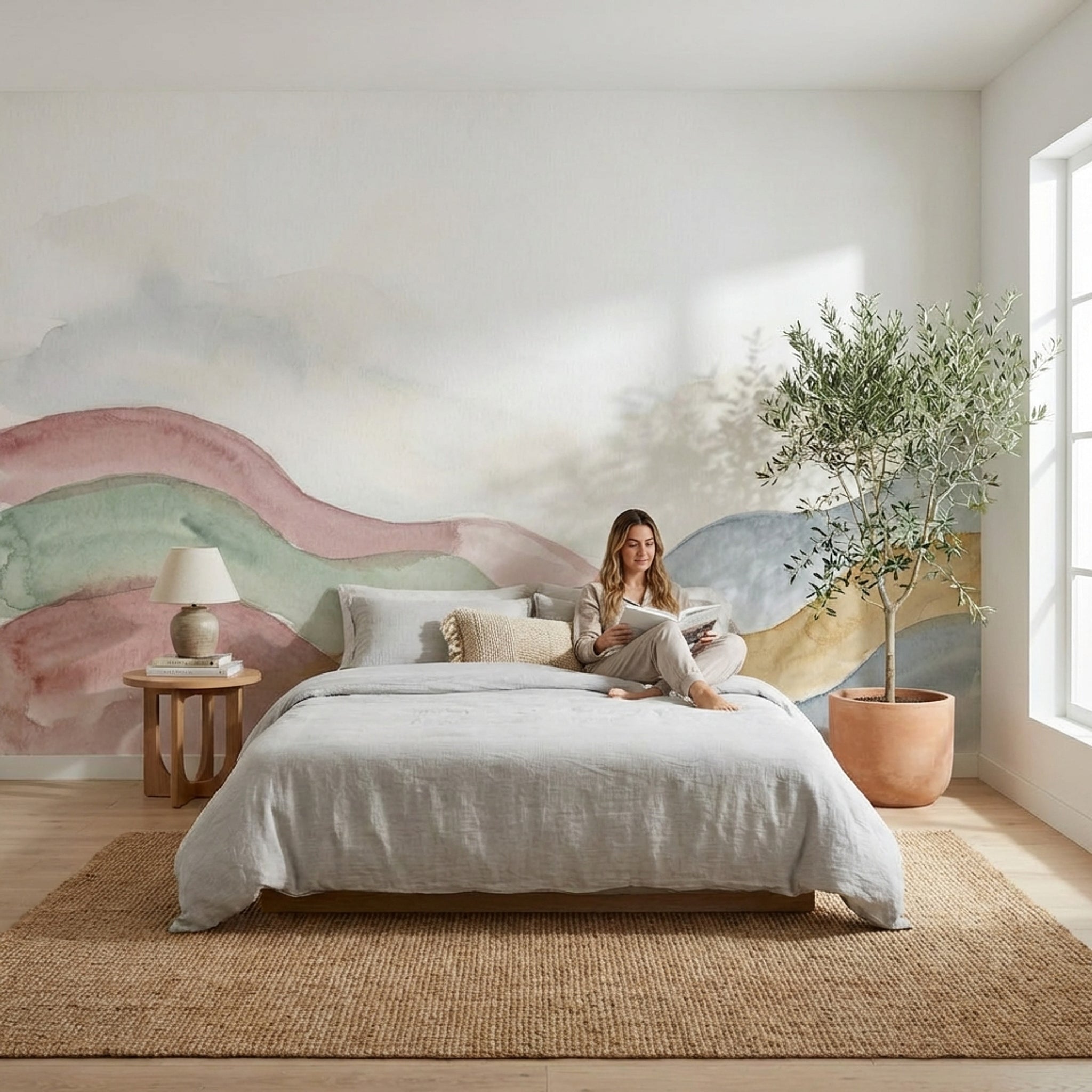 Suluboya Renk Geçişli Tepeler Poster Duvar Kağıdı Pastel Salon