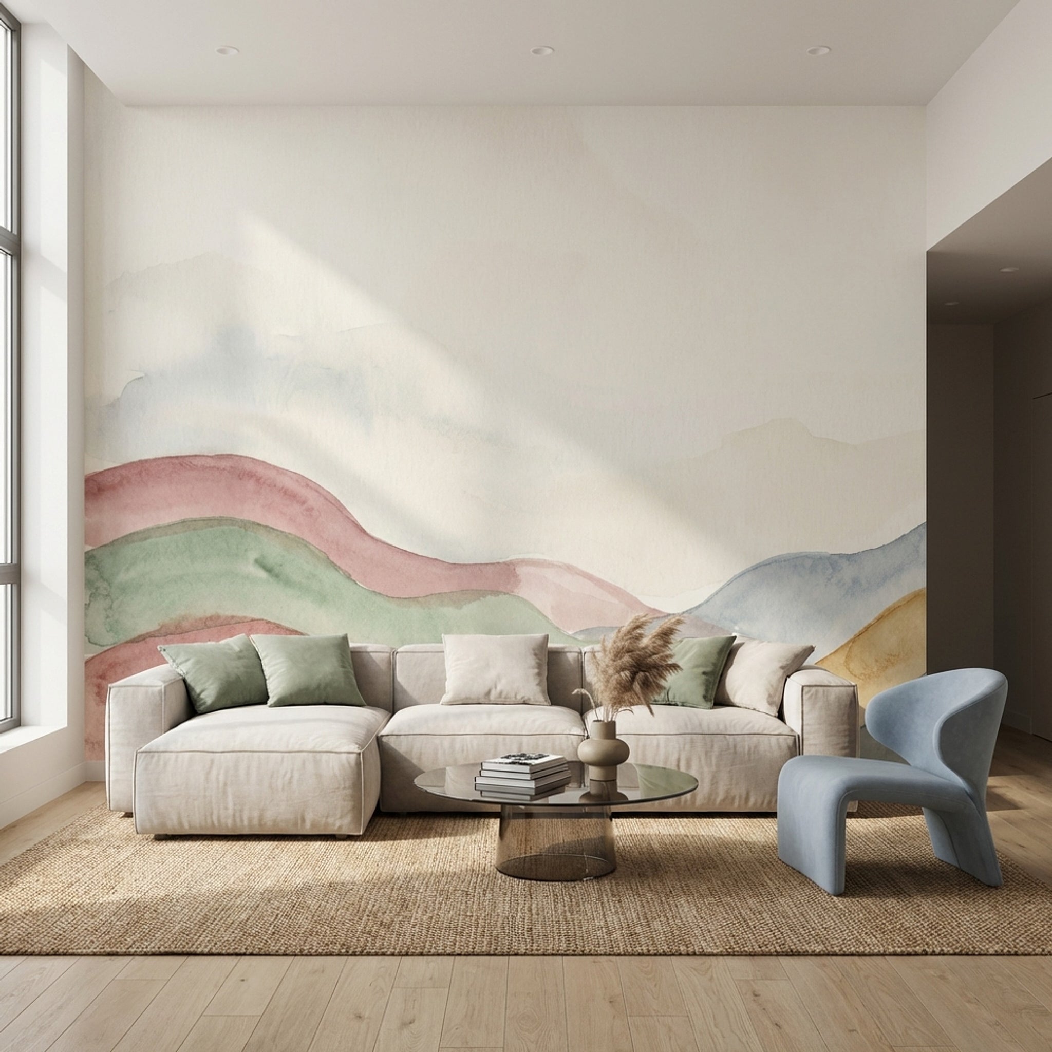 Suluboya Renk Geçişli Tepeler Poster Duvar Kağıdı Pastel Salon