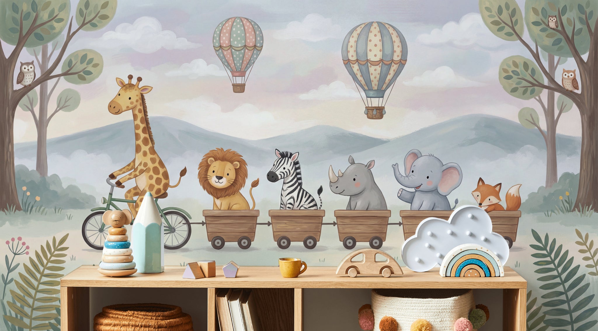 Sevimli Safari Hayvanlı Poster Duvar Kağıdı Çocuk Odası Pastel