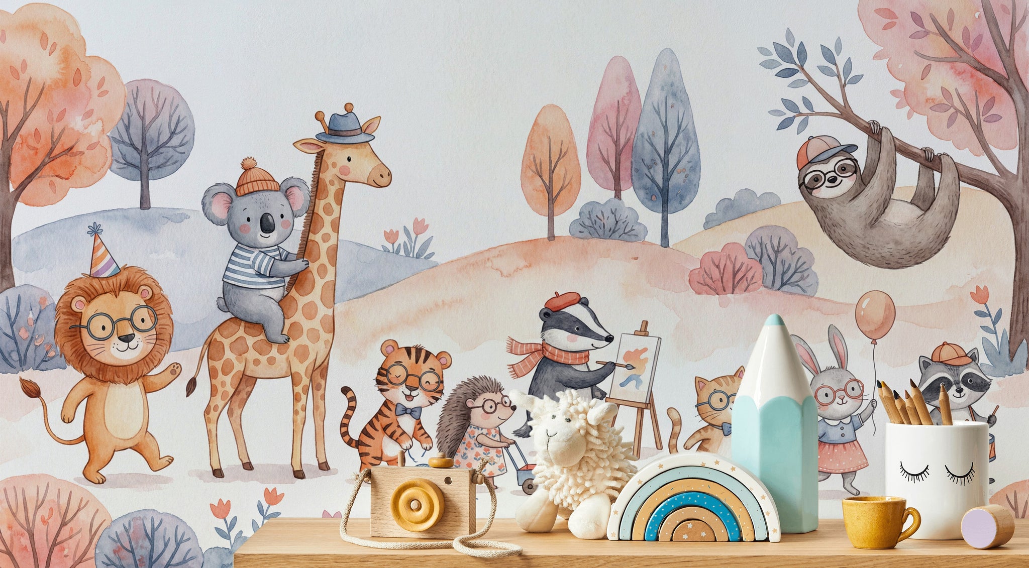 Sevimli Orman Hayvanları Poster Duvar Kağıdı Pastel Çocuk Odası