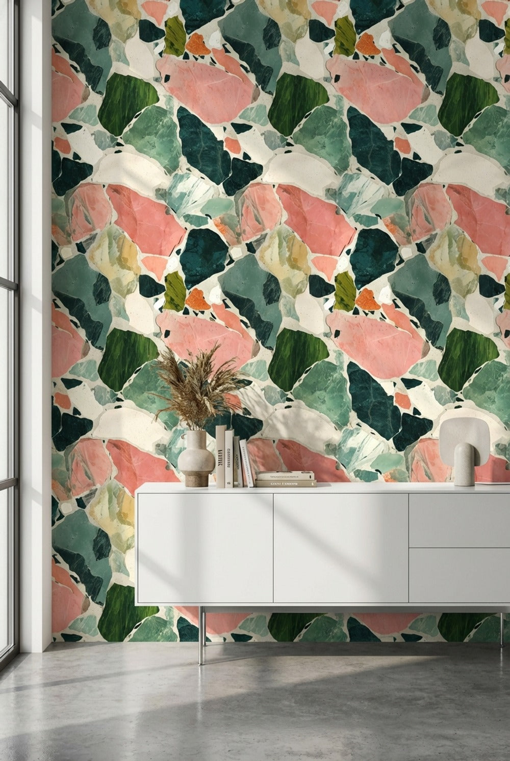 Renkli Terrazzo Desenli Duvar Kağıdı Modern Salon Duvar Dekoru
