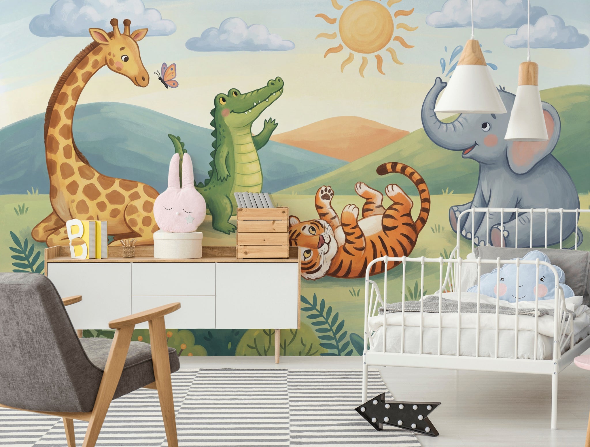 Safari Hayvanları Poster Duvar Kağıdı Çocuk Odası Pastel Desen