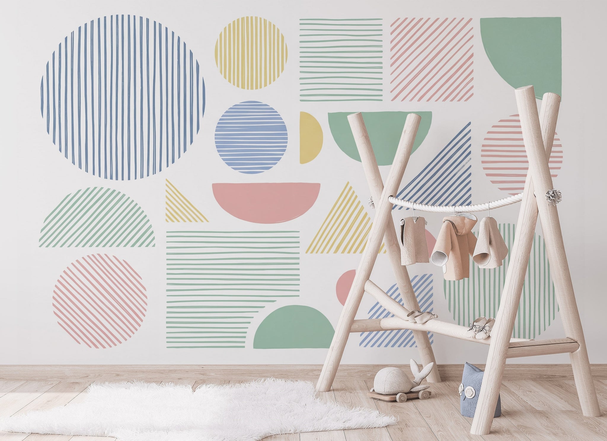 Renkli Geometrik Şekilli Poster Duvar Kağıdı Modern Salon