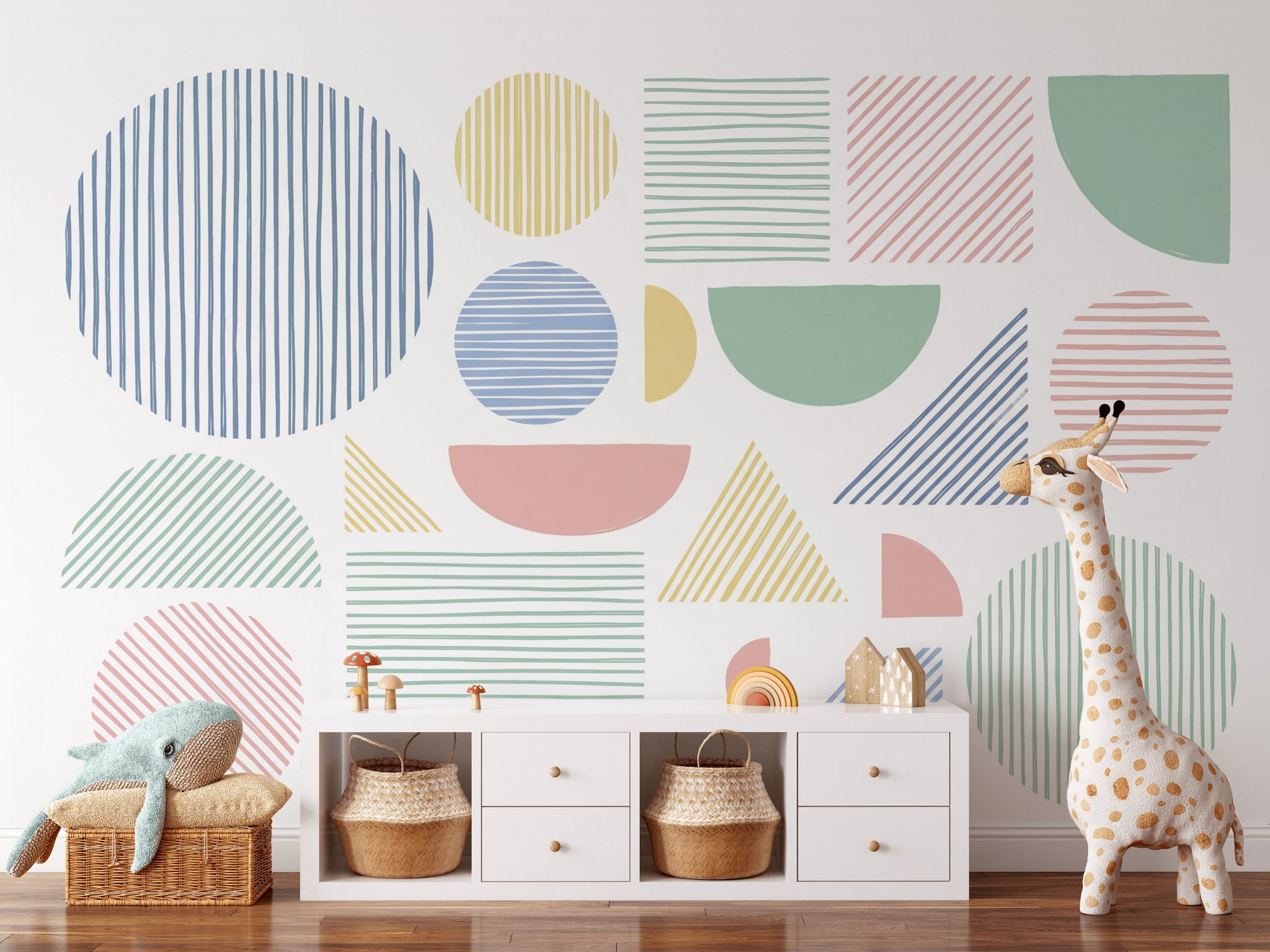 Renkli Geometrik Şekilli Poster Duvar Kağıdı Modern Salon