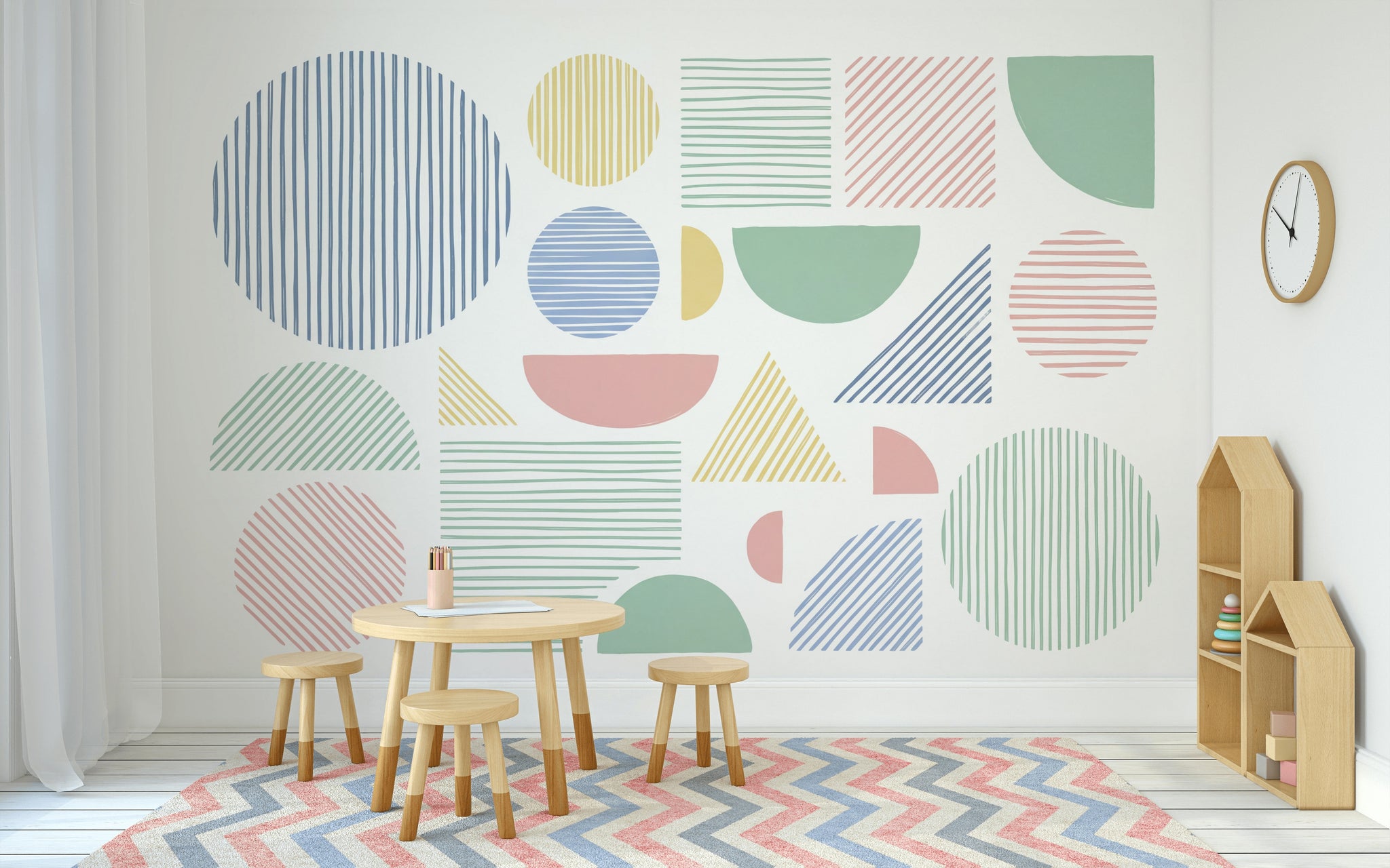 Renkli Geometrik Şekilli Poster Duvar Kağıdı Modern Salon