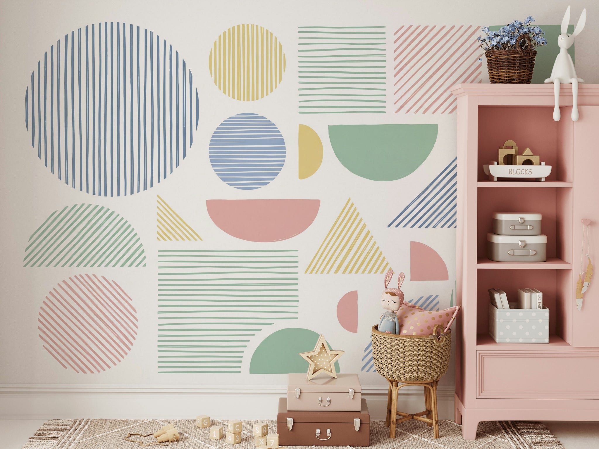 Renkli Geometrik Şekilli Poster Duvar Kağıdı Modern Salon