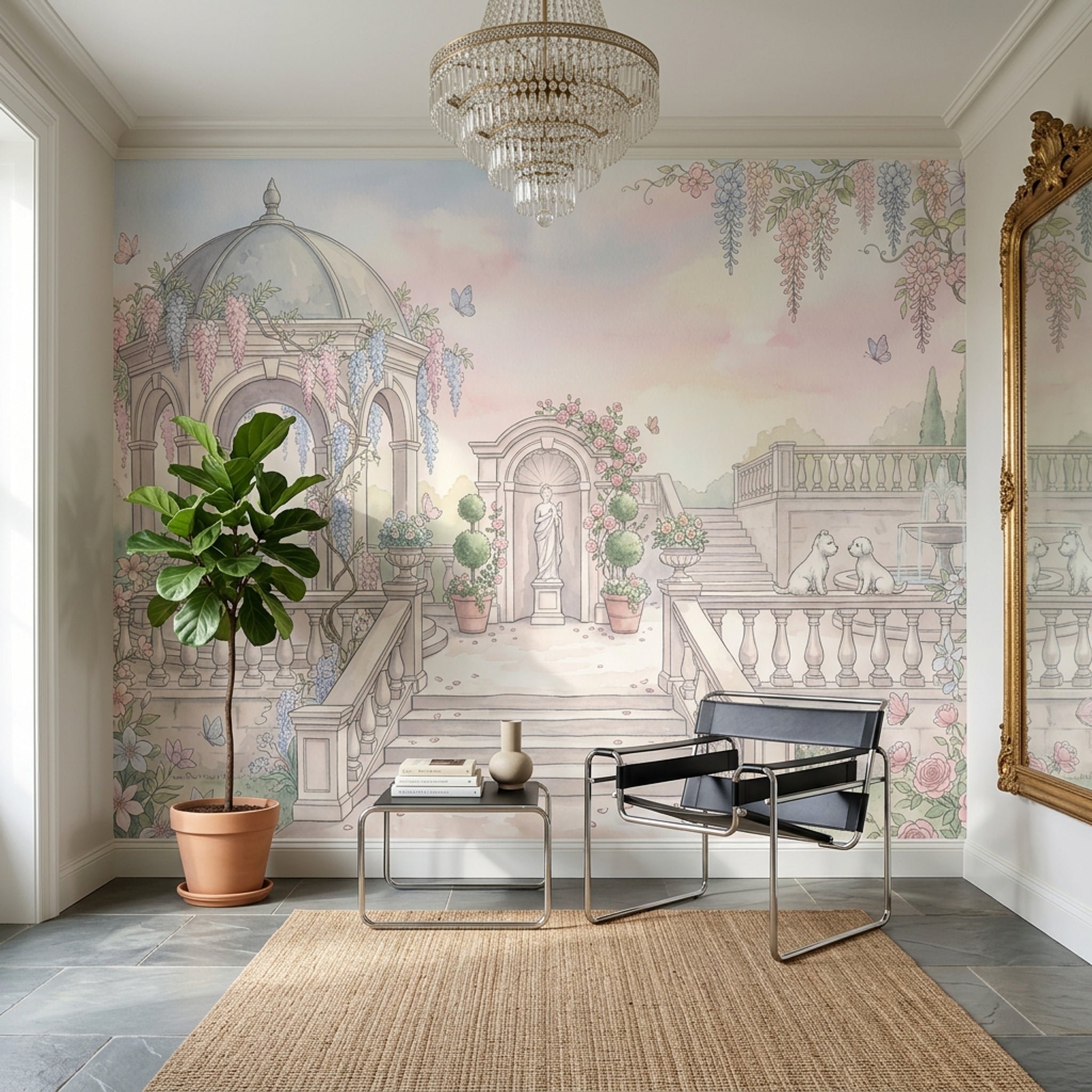Romantik Bahçe Manzaralı Poster Duvar Kağıdı Pastel Gökyüzü Yatak Odası