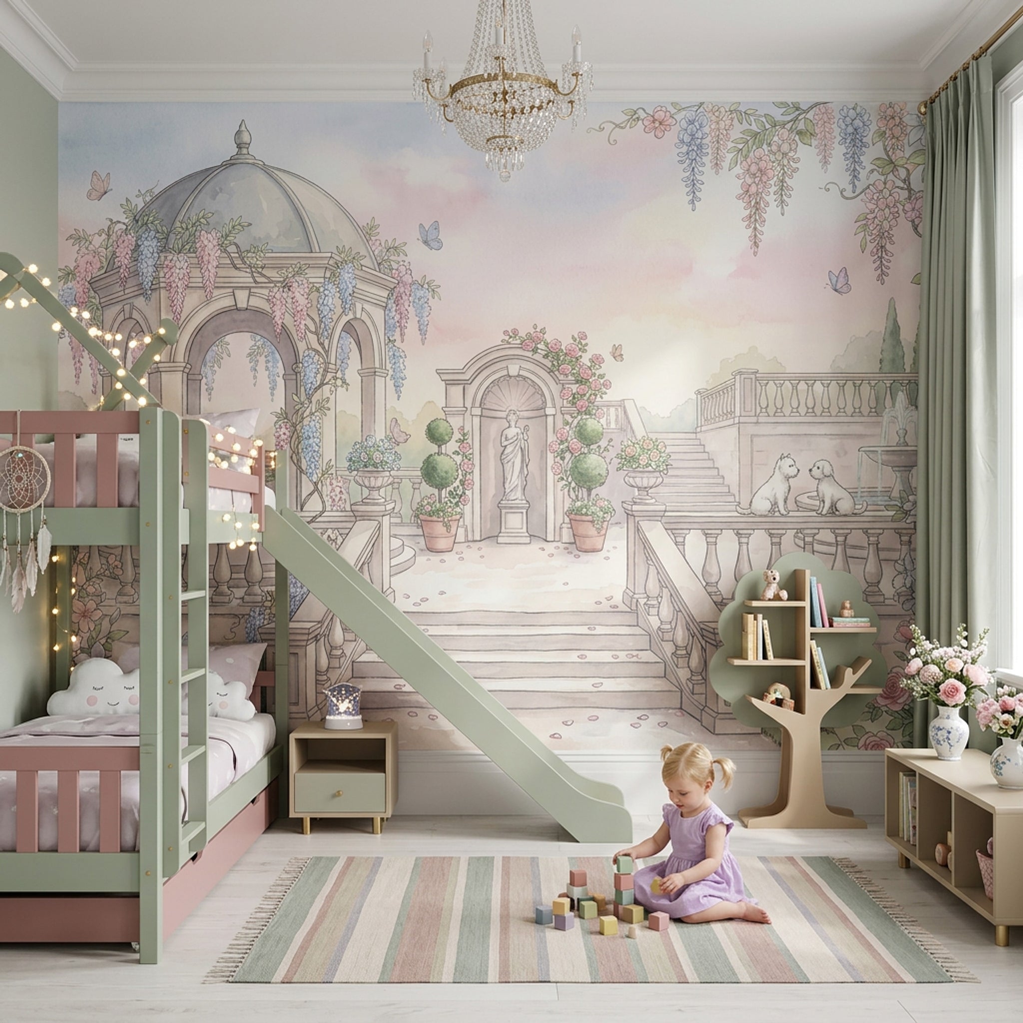 Romantik Bahçe Manzaralı Poster Duvar Kağıdı Pastel Gökyüzü Yatak Odası