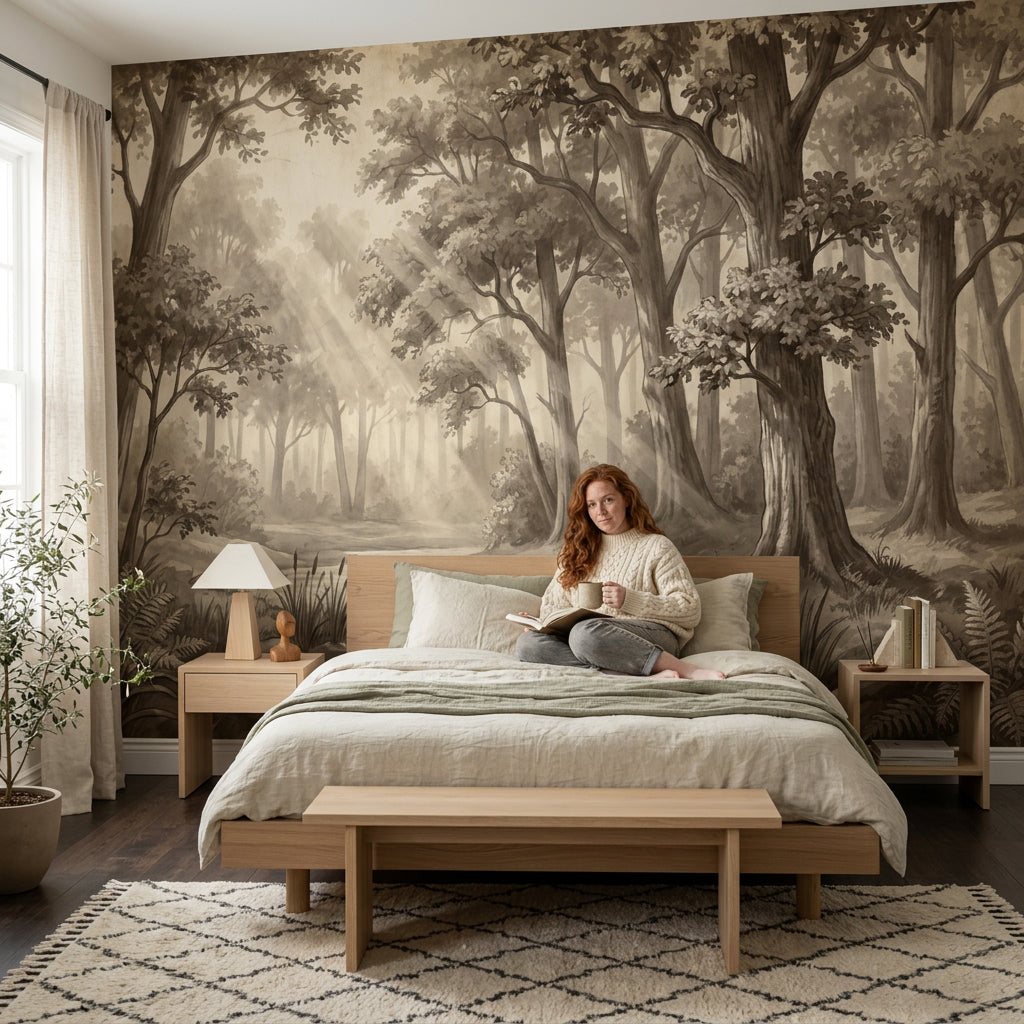 Sisli Orman Manzaralı Poster Duvar Kağıdı Sepya Ton Salon