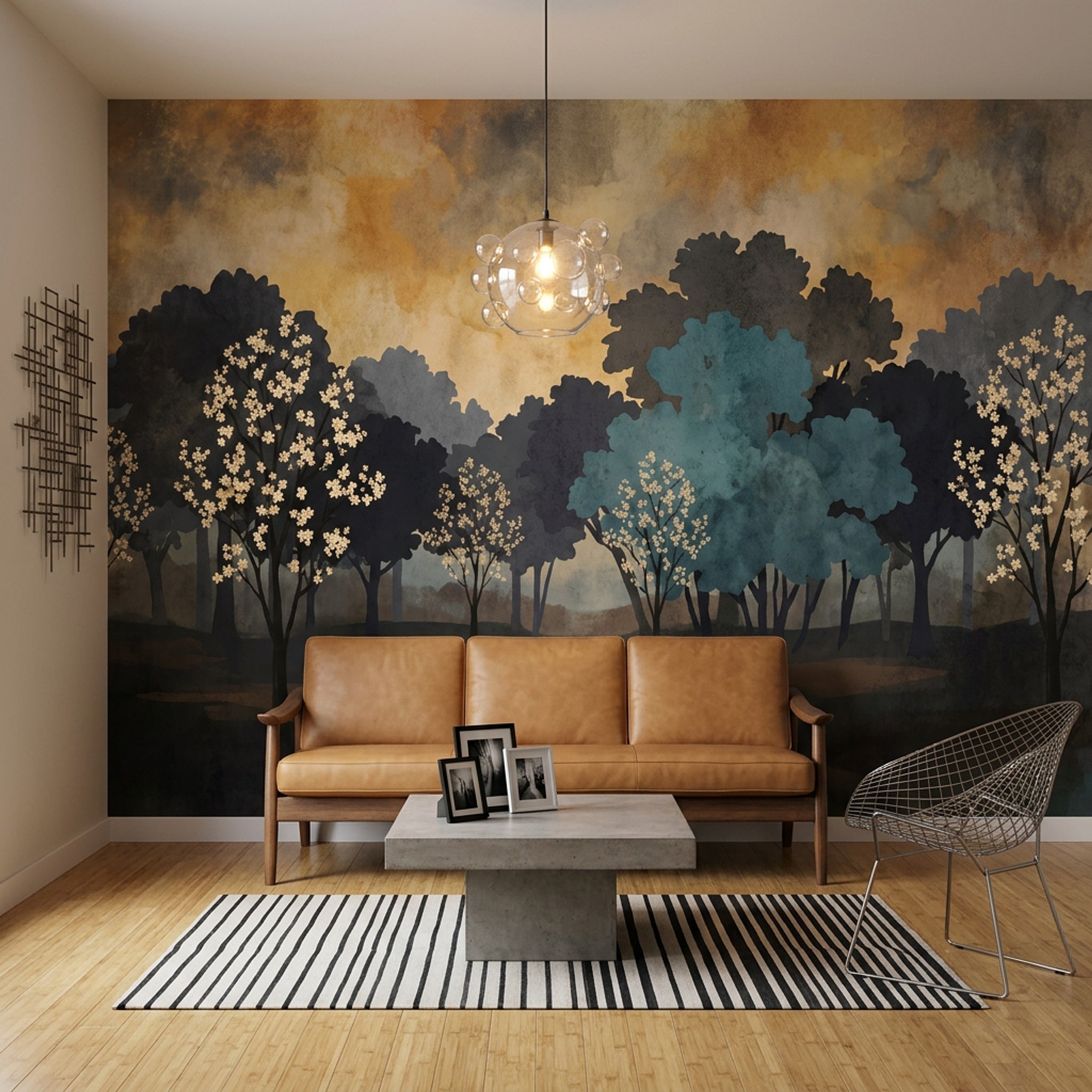 Sisli Orman Manzaralı Poster Duvar Kağıdı Turkuaz Ağaçlı Salon