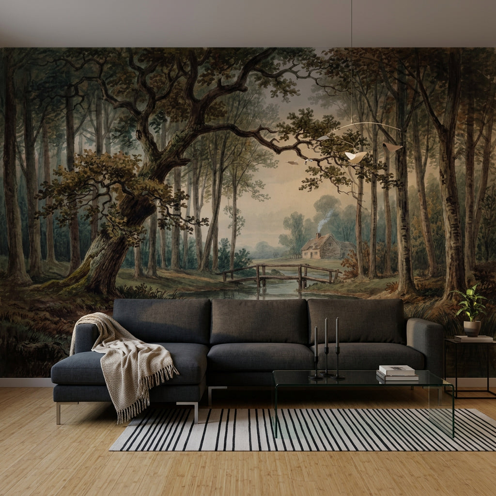 Sisli Orman Manzaralı Poster Duvar Kağıdı Yeşil Salon Dekoru