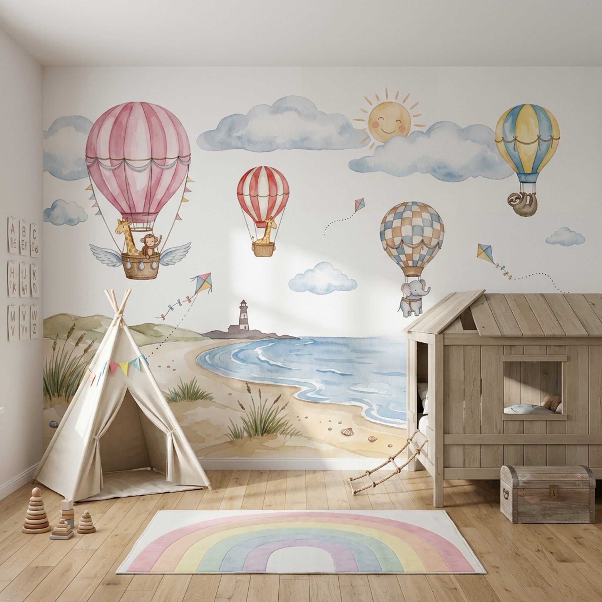 Sıcak Hava Balonlu Poster Duvar Kağıdı Çocuk Odası Pastel