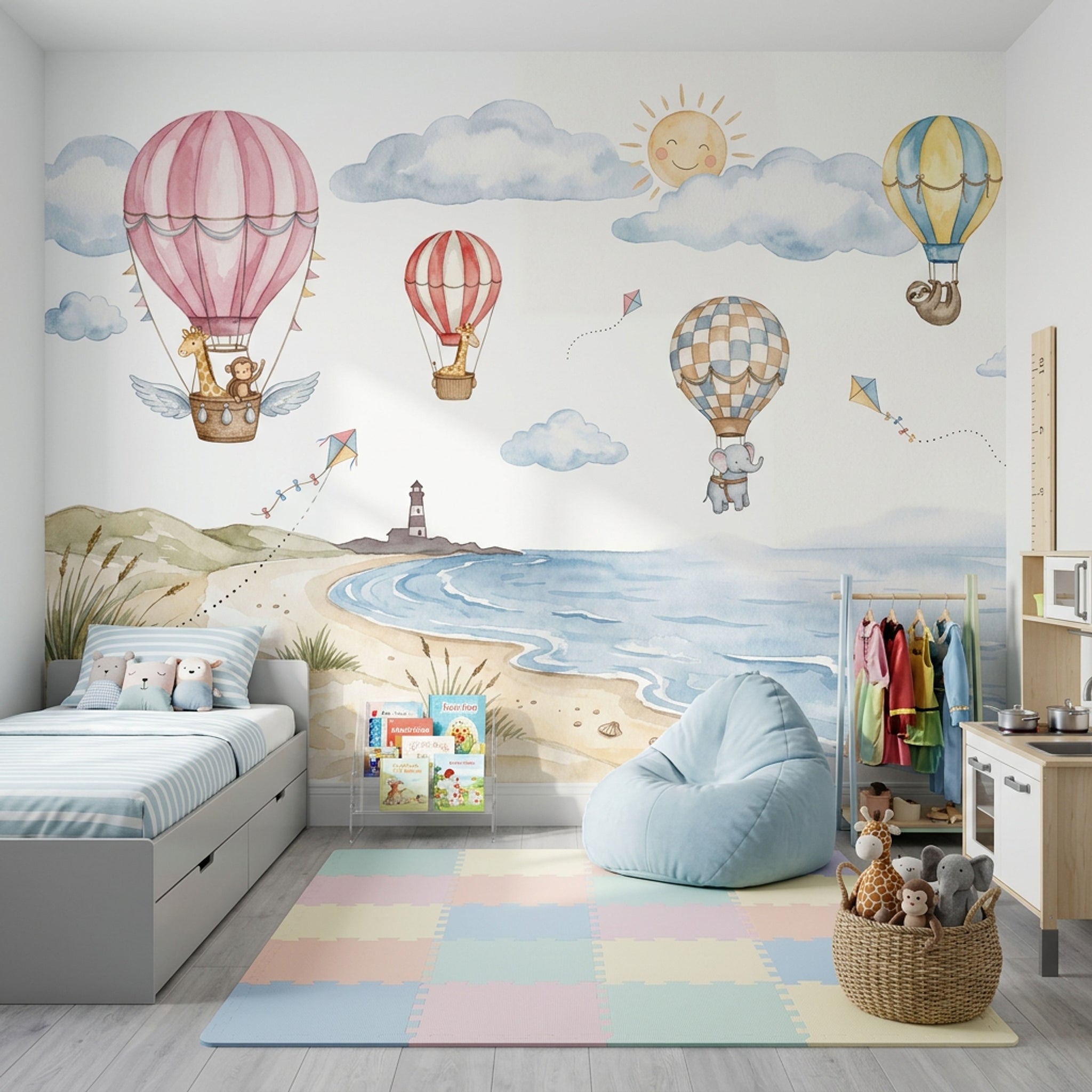 Sıcak Hava Balonlu Poster Duvar Kağıdı Çocuk Odası Pastel
