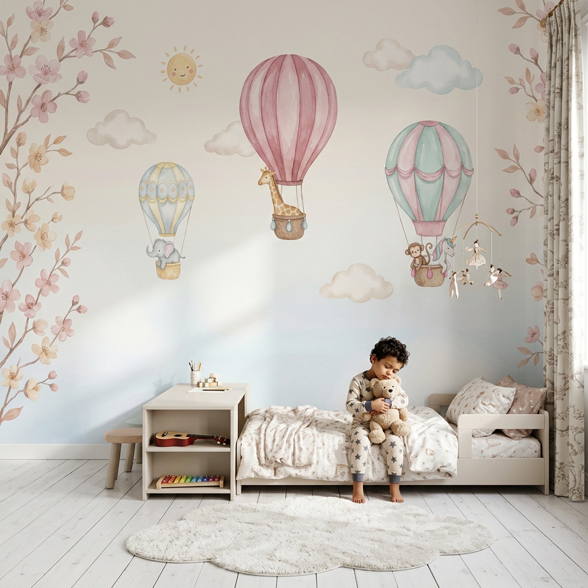 Sıcak Hava Balonlu Poster Duvar Kağıdı Pastel Çocuk Odası