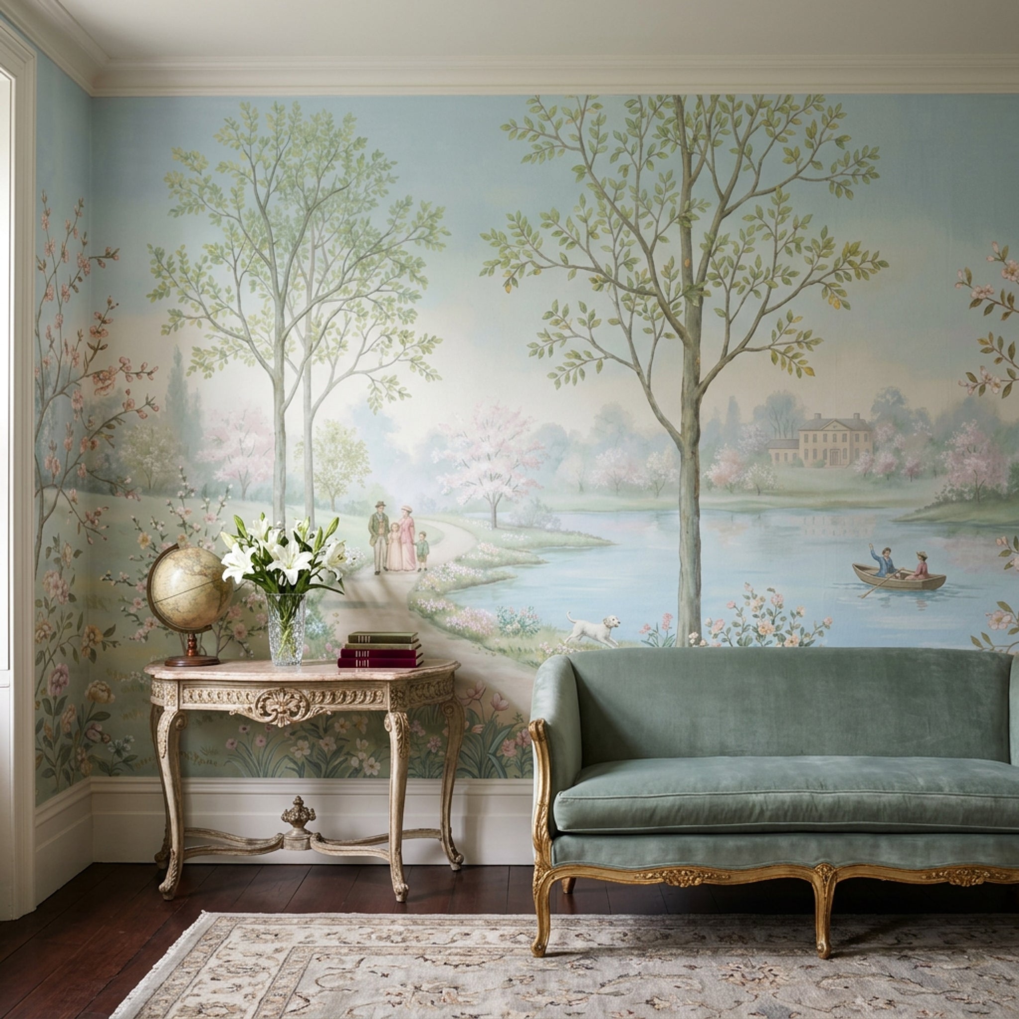 Pastel Bahar Manzaralı Poster Duvar Kağıdı Yeşil Salon Dekoru