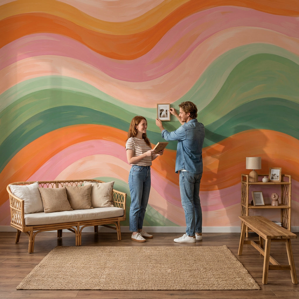 Dalgalı Renk Şeritli Poster Duvar Kağıdı Pastel Çocuk Odası