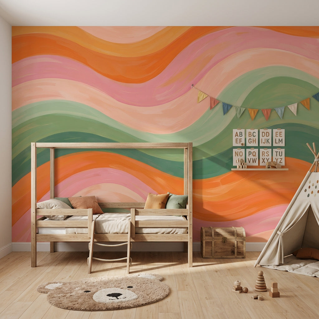 Dalgalı Renk Şeritli Poster Duvar Kağıdı Pastel Çocuk Odası