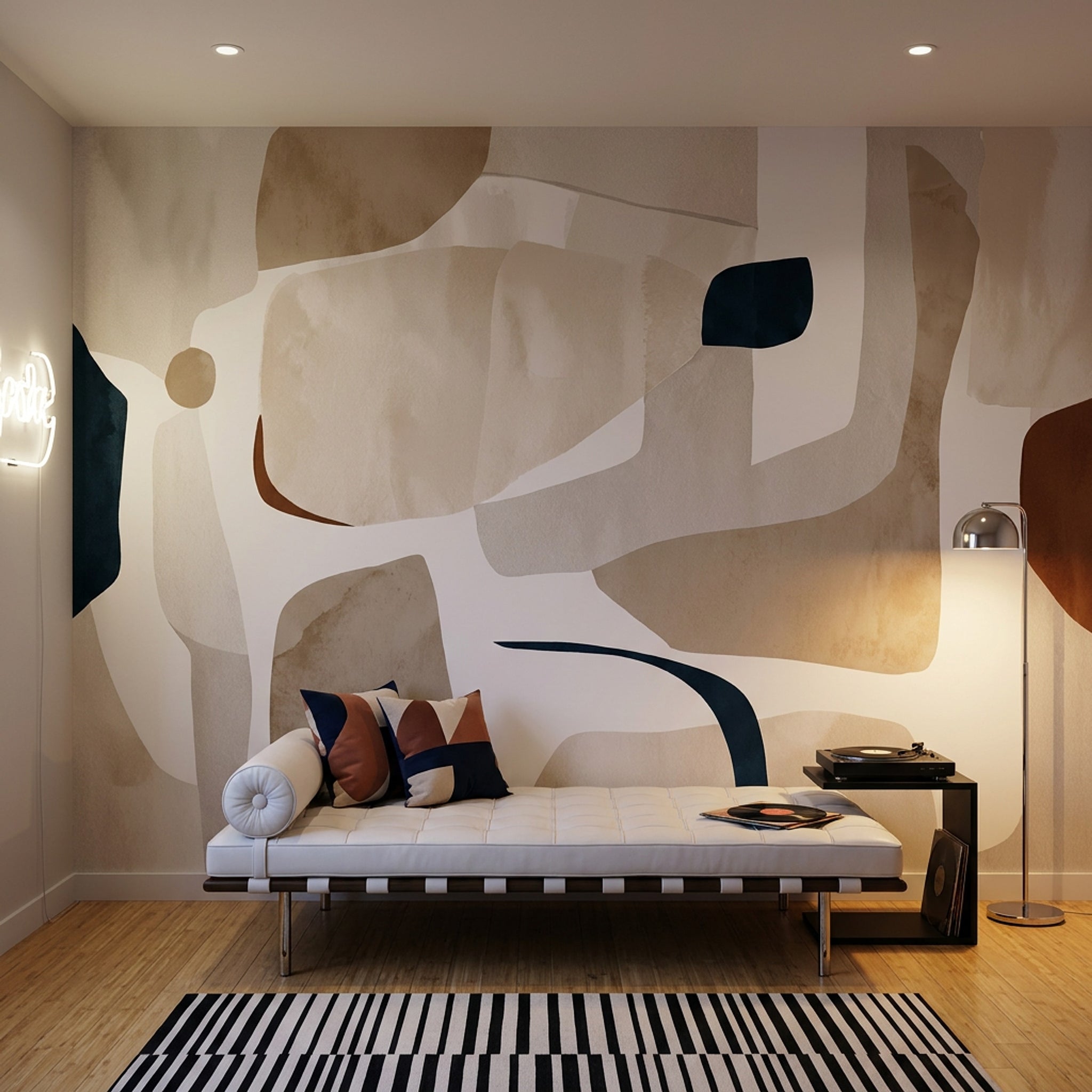 Soyut Geometrik Poster Duvar Kağıdı Bej Tonlu Salon Duvarı