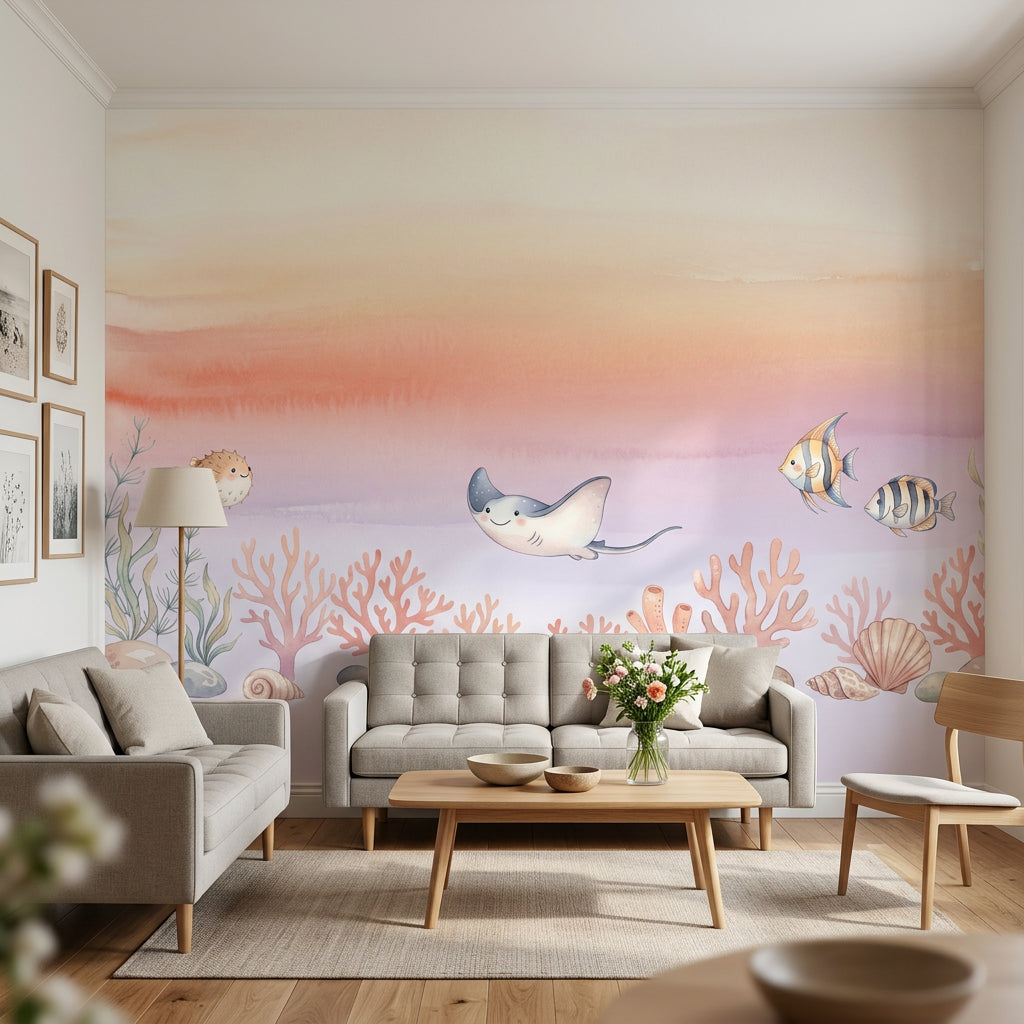 Deniz Altı Balıklı Poster Duvar Kağıdı Pastel Çocuk Odası