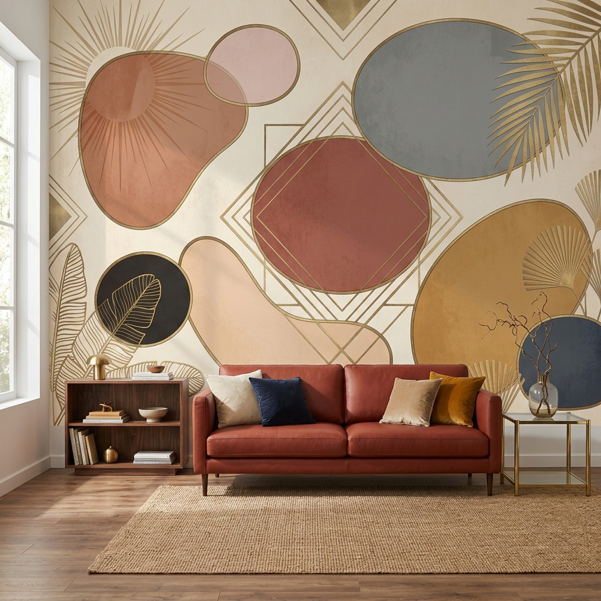 Geometrik Soyut Poster Duvar Kağıdı Bej Salon Duvar Dekoru