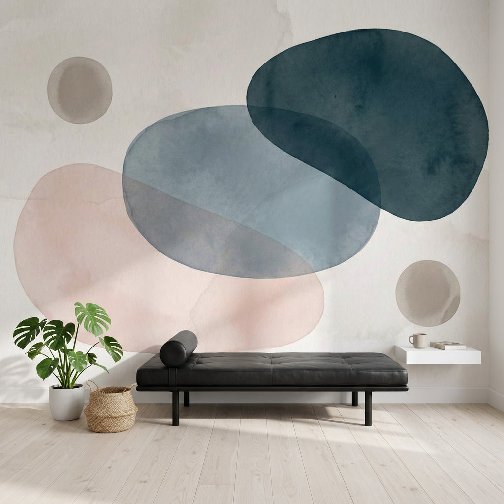 Soyut Geometrik Poster Duvar Kağıdı Lacivert Pudra Modern Salon