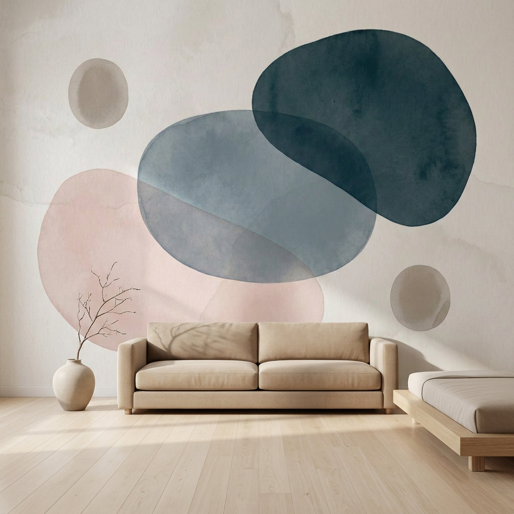 Soyut Geometrik Poster Duvar Kağıdı Lacivert Pudra Modern Salon