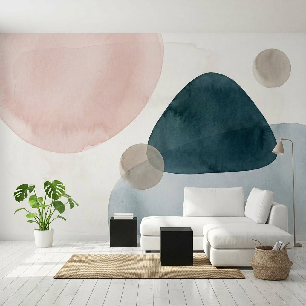 Soyut Geometrik Poster Duvar Kağıdı Lacivert Pudra Salon