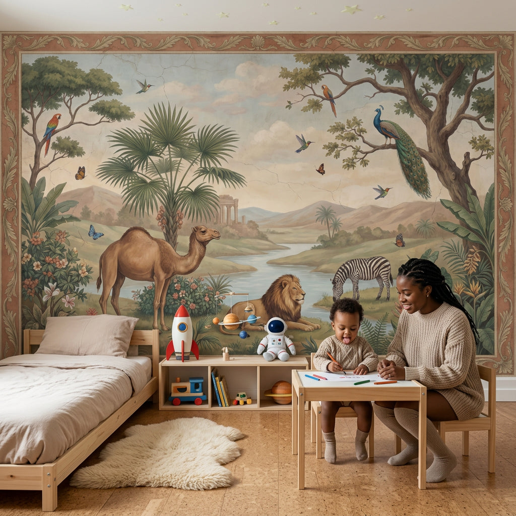Safari Hayvanlı Poster Duvar Kağıdı Klasik Panoramik Duvar Dekoru