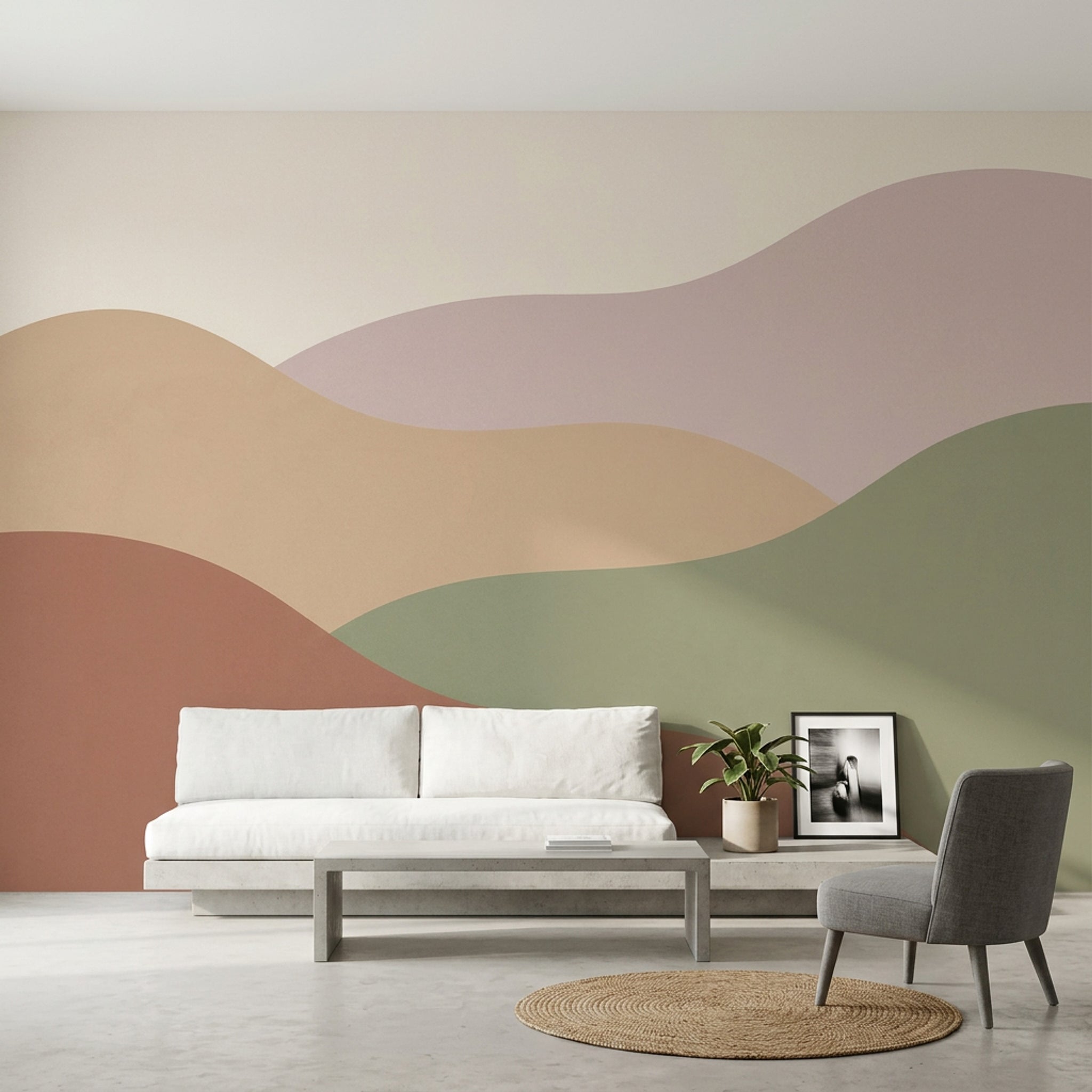 Pastel Dalgalı Soyut Poster Duvar Kağıdı Bej Tonlu Salon