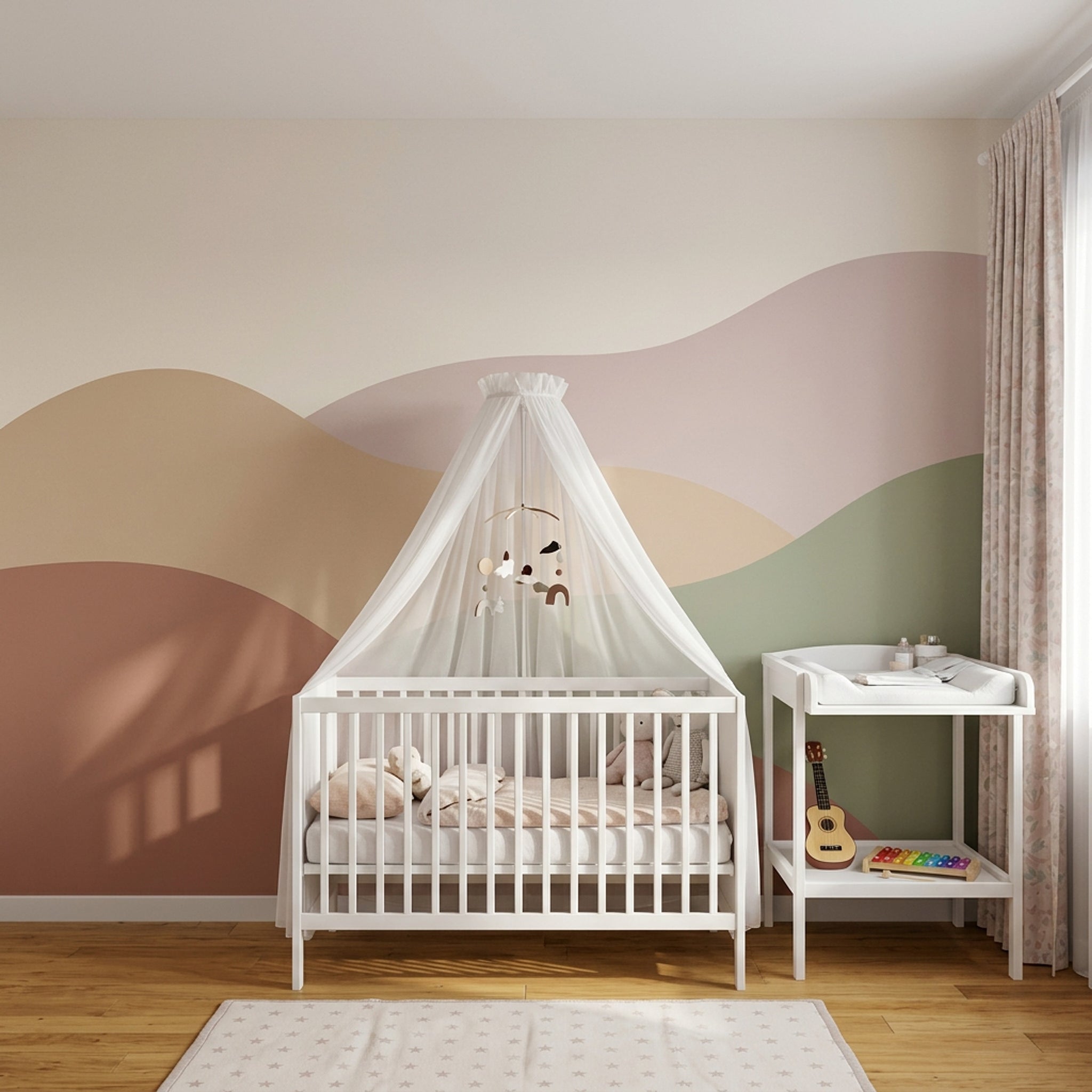 Pastel Dalgalı Soyut Poster Duvar Kağıdı Bej Tonlu Salon