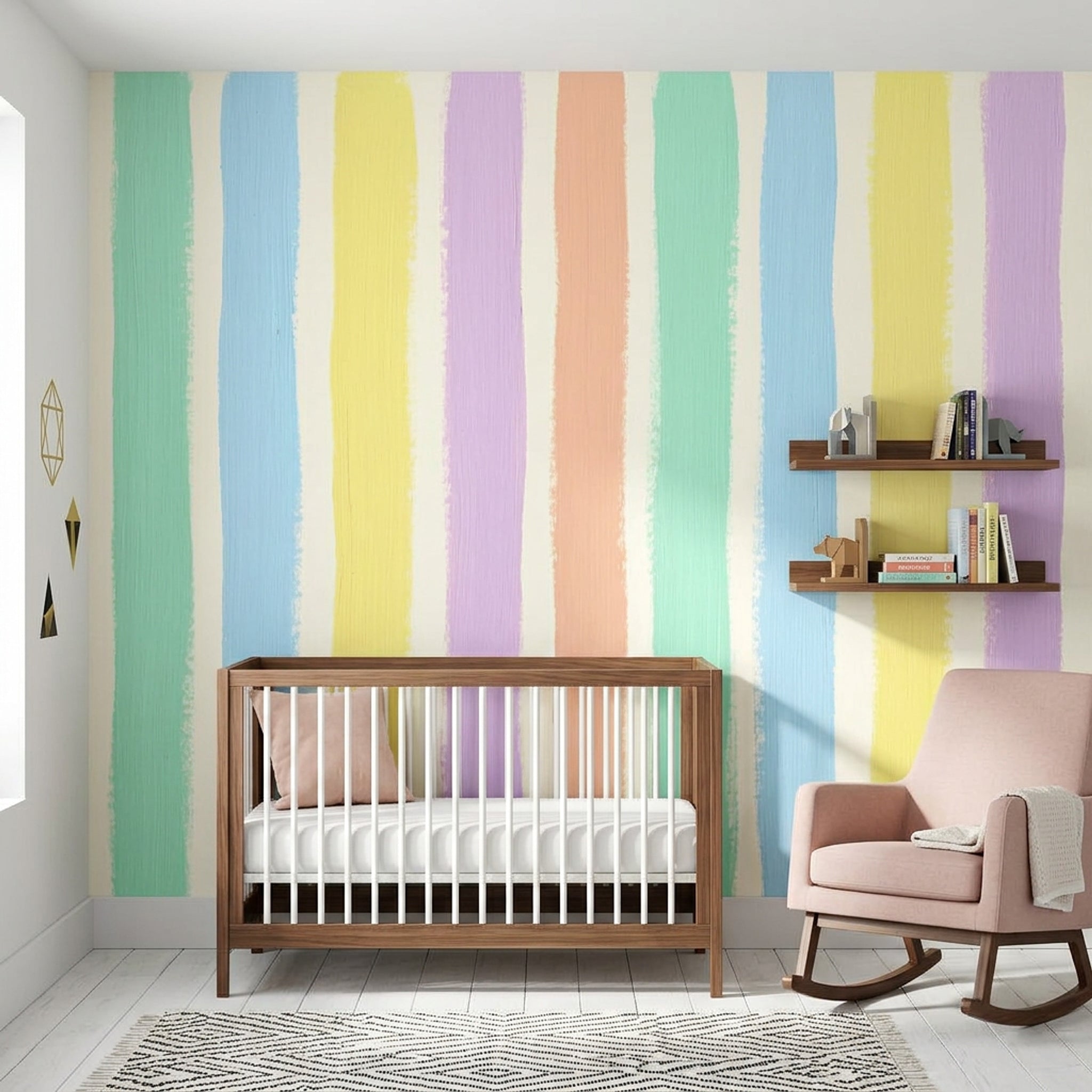 Pastel Renkli Dikey Çizgili Poster Duvar Kağıdı Bebek Odası