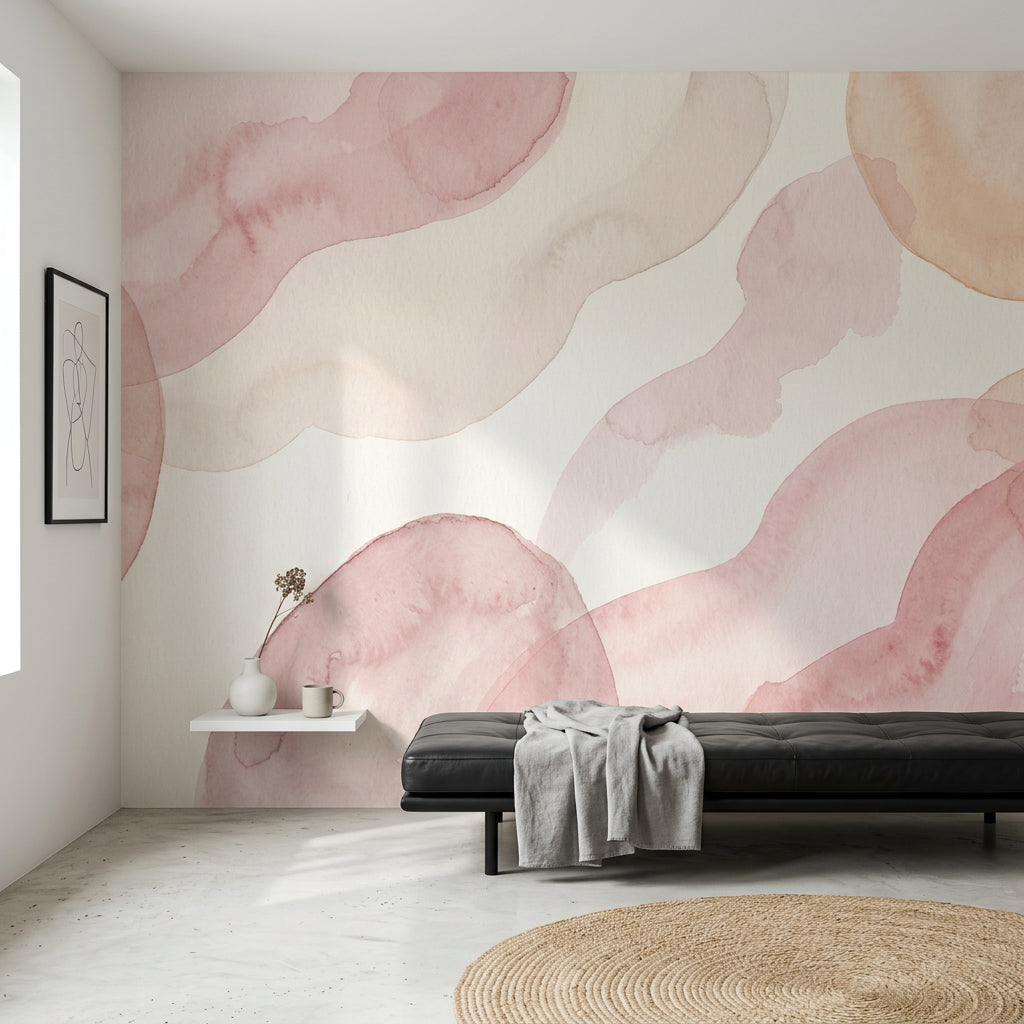 Pastel Sulu Boya Soyut Poster Duvar Kağıdı Pudra Tonlu Salon