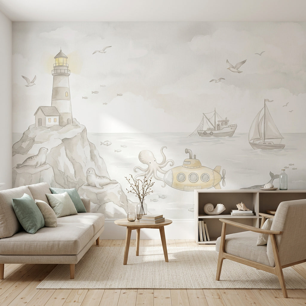 Deniz Fenerli Denizcilik Poster Duvar Kağıdı Çocuk Odası