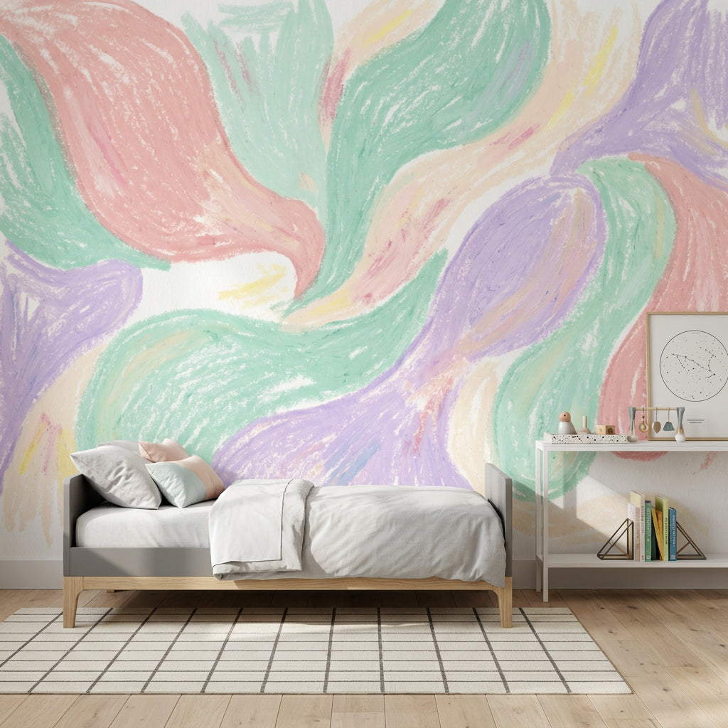 Pastel Soyut Dalgalı Poster Duvar Kağıdı Mint Mor Tonlar