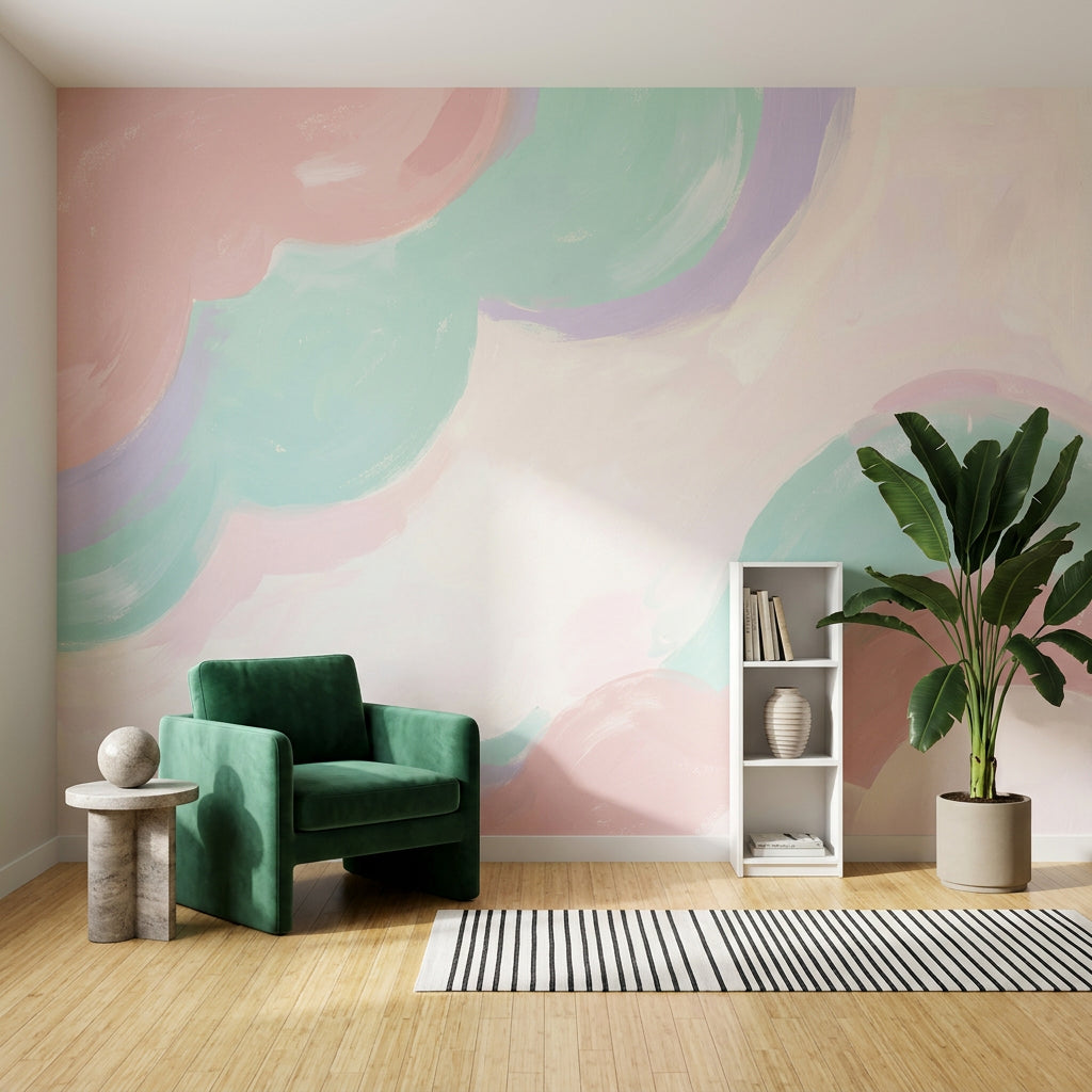Pastel Soyut Poster Duvar Kağıdı Mint Pembe Bebek Odası