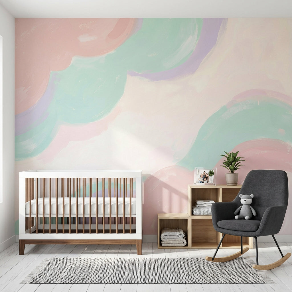 Pastel Soyut Poster Duvar Kağıdı Mint Pembe Bebek Odası
