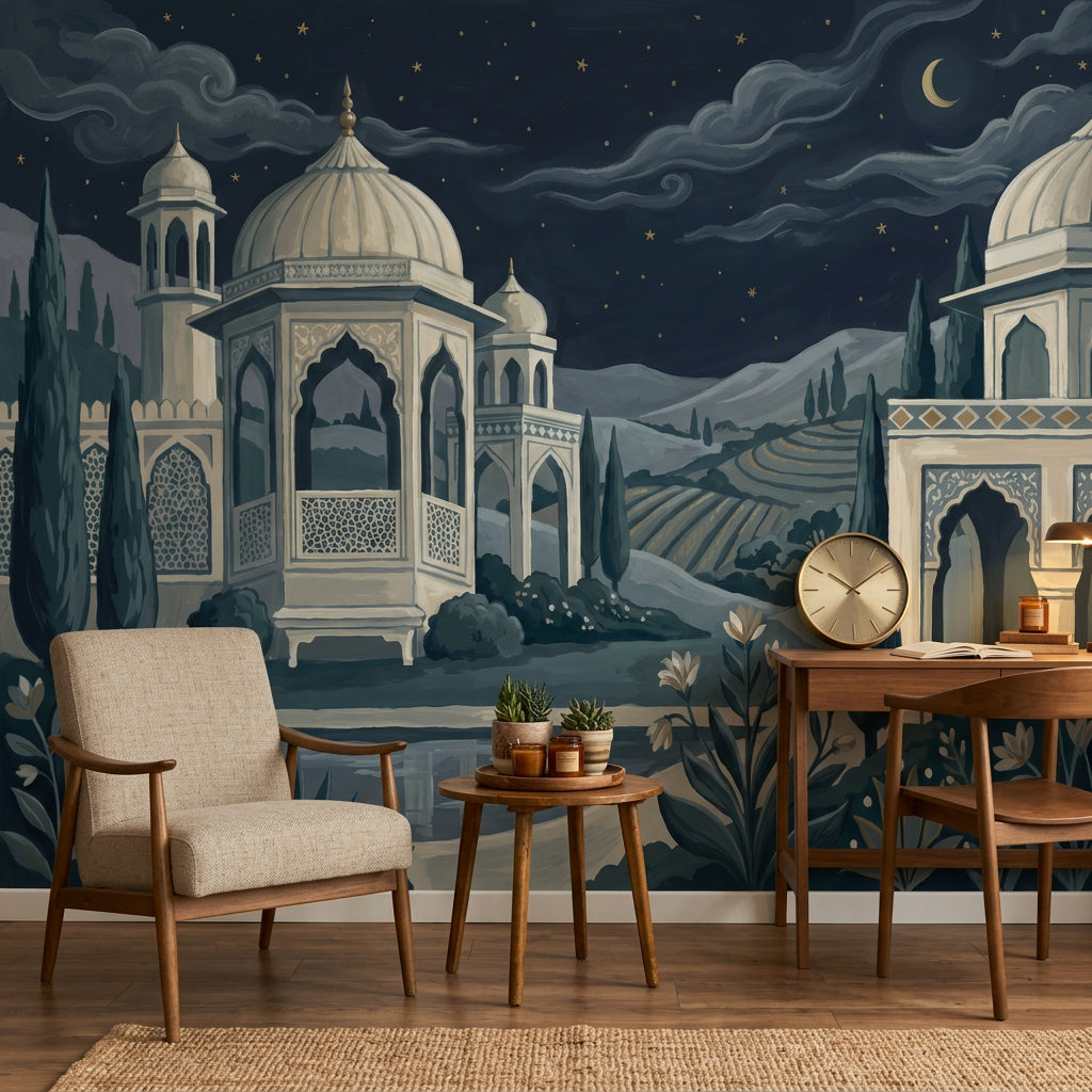 Gece Manzaralı Kubbe Mimari Poster Duvar Kağıdı Salon