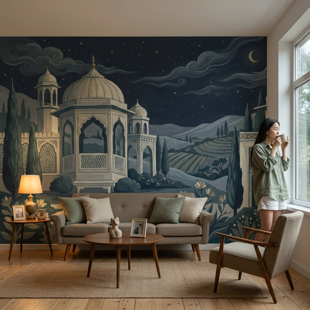 Gece Manzaralı Kubbe Mimari Poster Duvar Kağıdı Salon