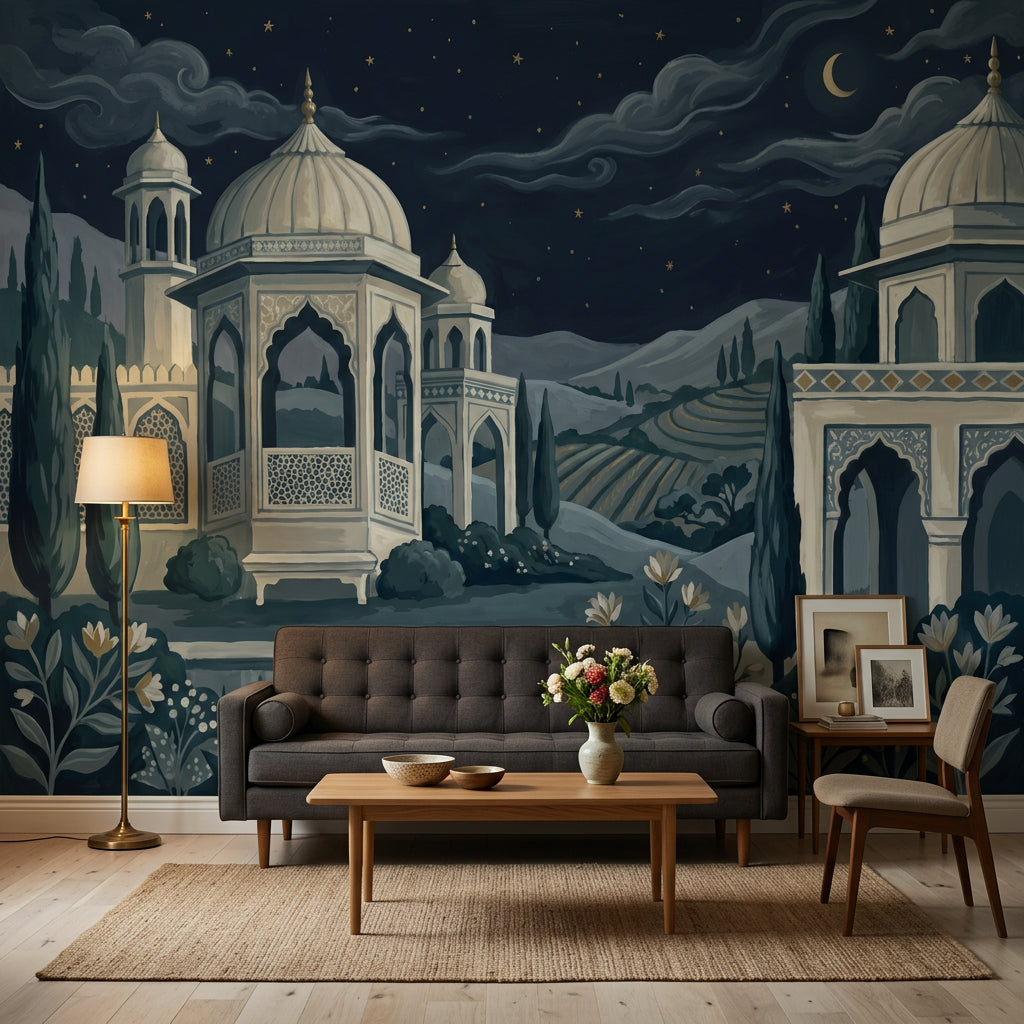 Gece Manzaralı Kubbe Mimari Poster Duvar Kağıdı Salon