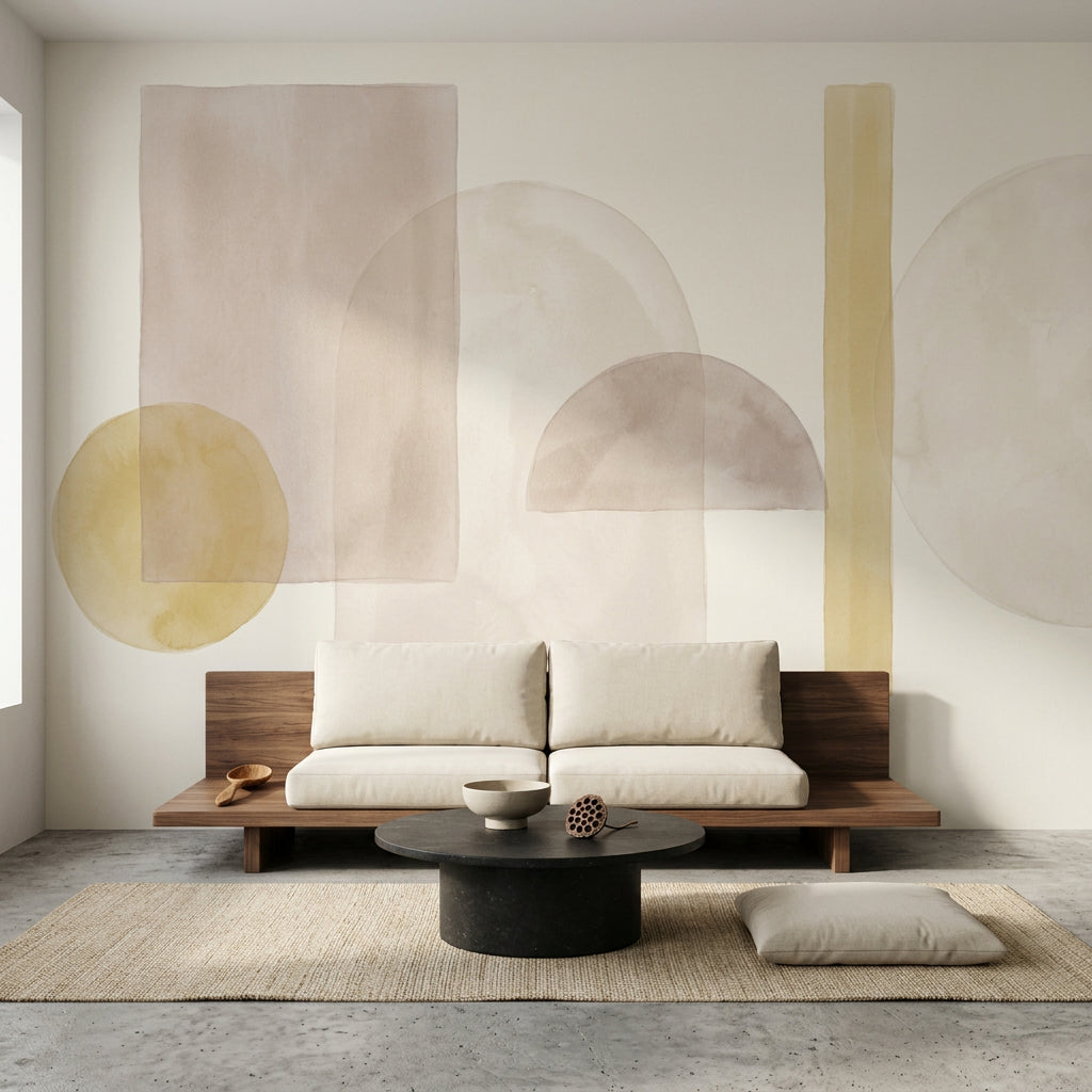 Soyut Geometrik Poster Duvar Kağıdı Bej Tonlarda Minimal Salon