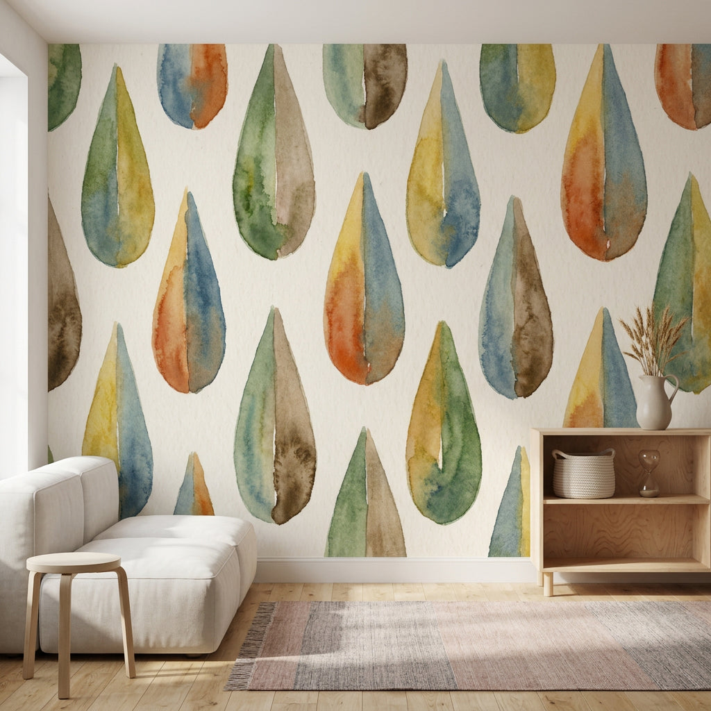 Suluboya Damla Desenli Poster Duvar Kağıdı Renkli Modern Salon